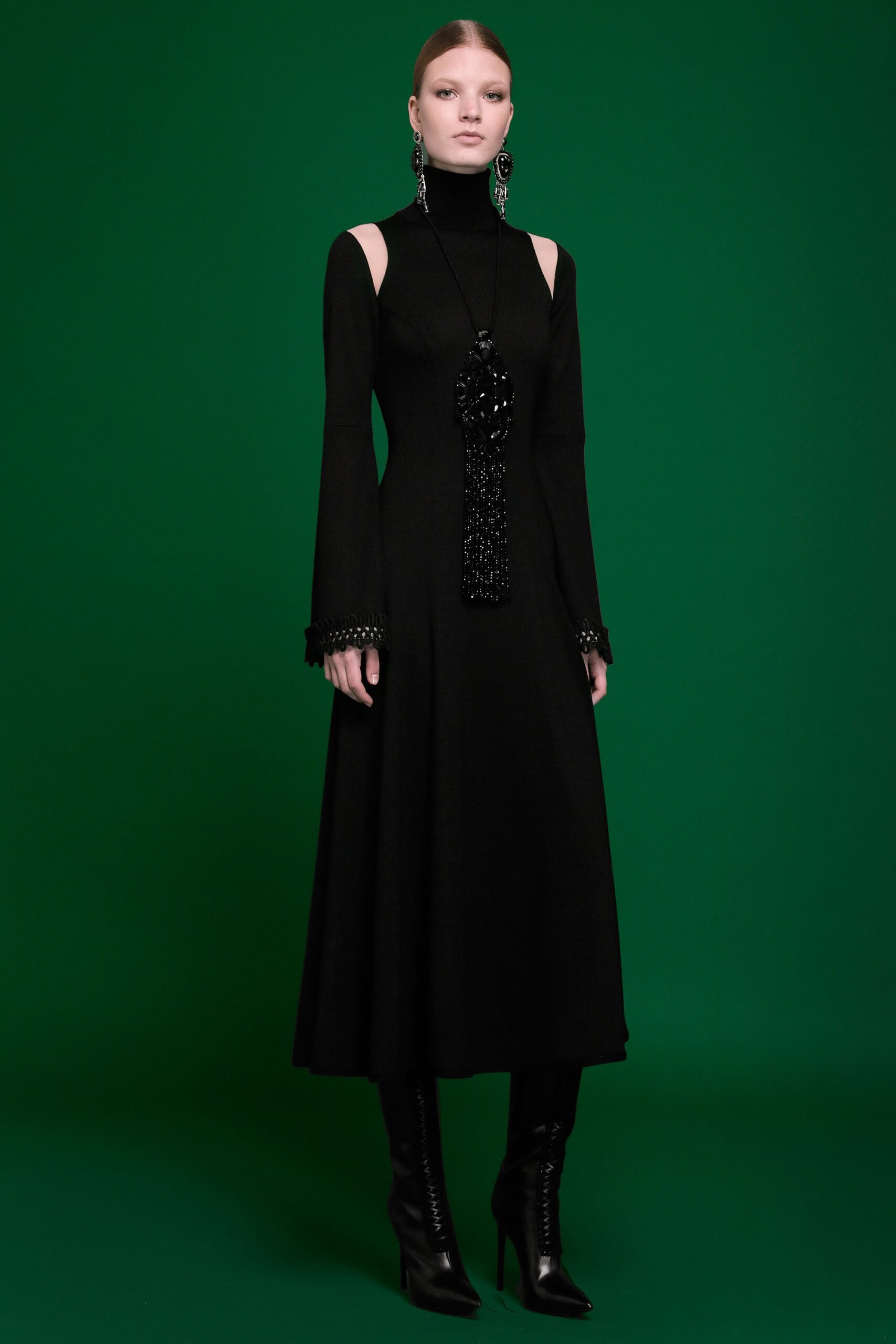 black fitted midi dress