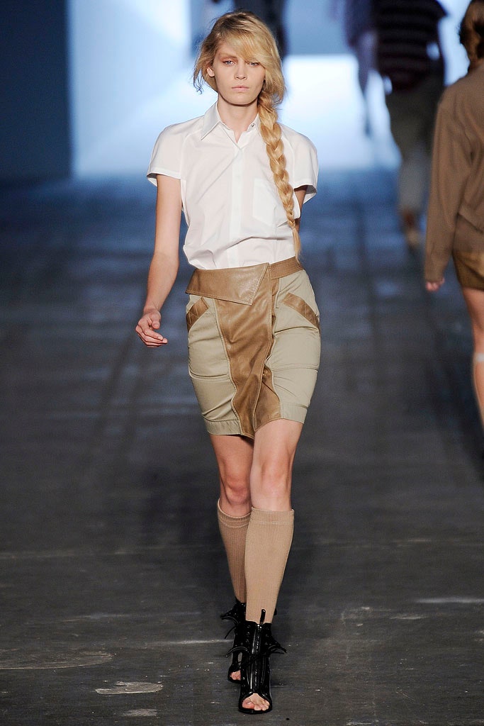 white fitted shirt with asymmetric skirt