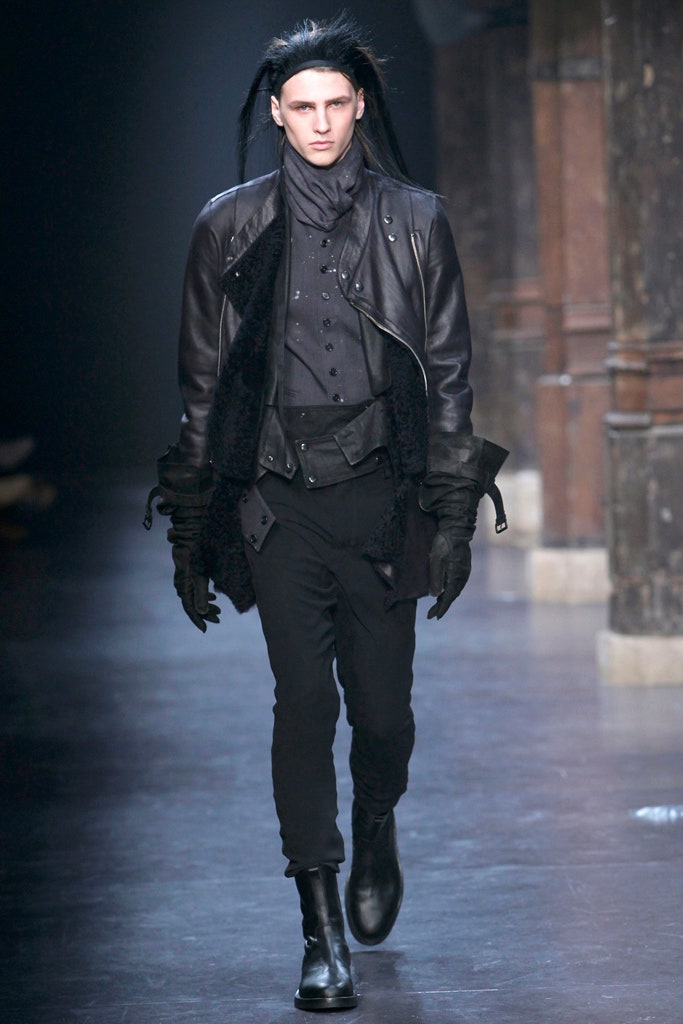 black leather coat with slim pants
