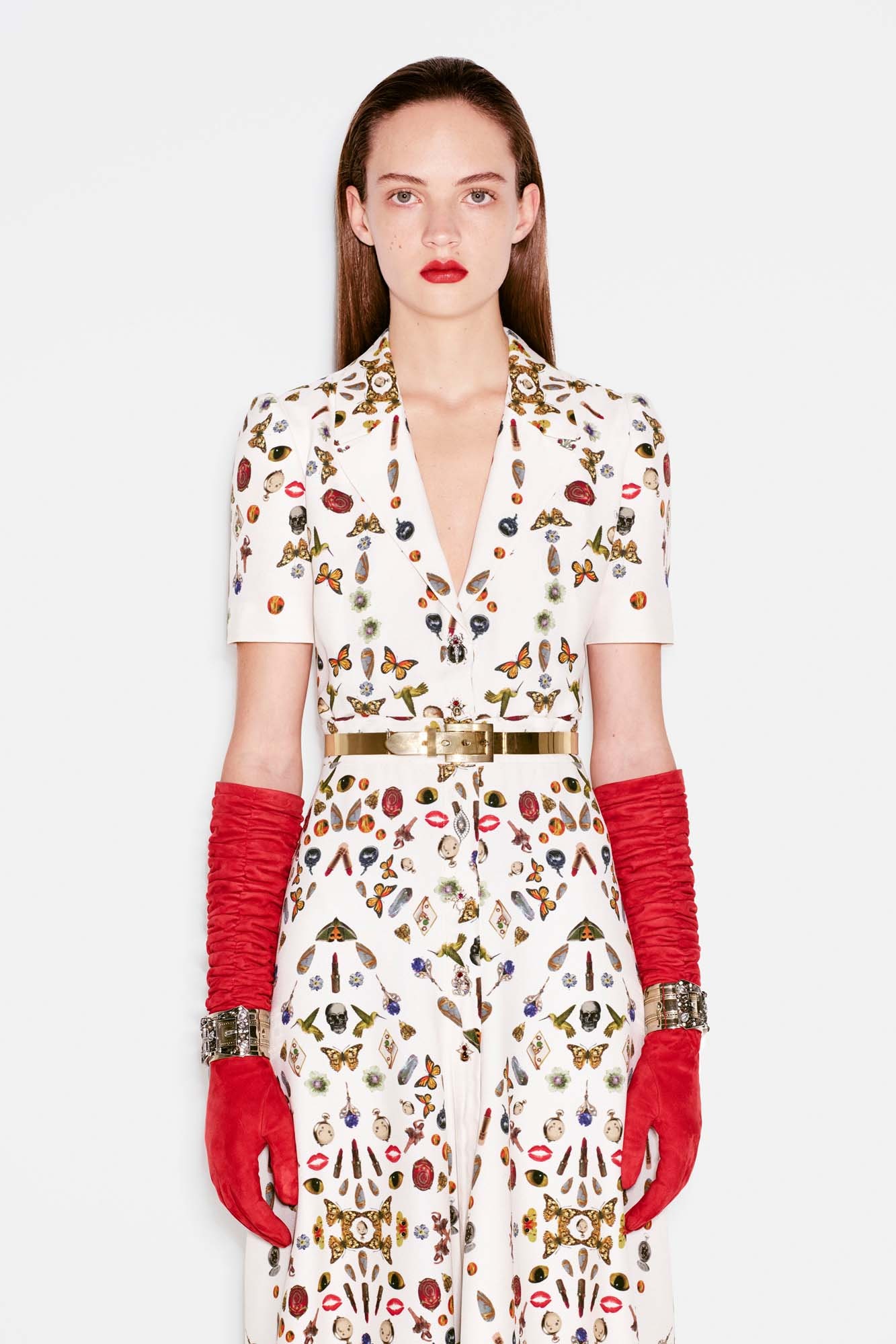 fitted white printed midi dress