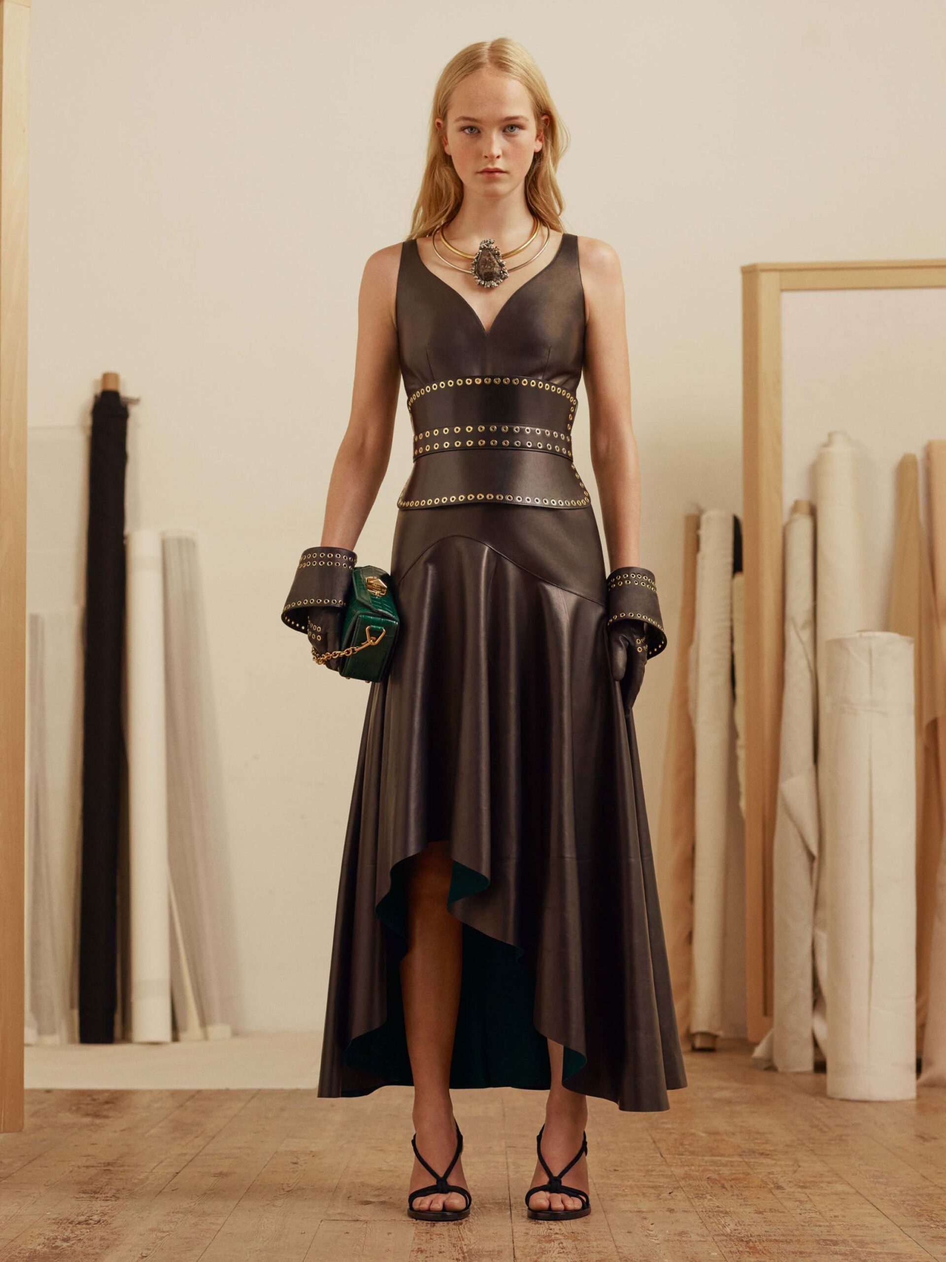 black leather sleeveless dress