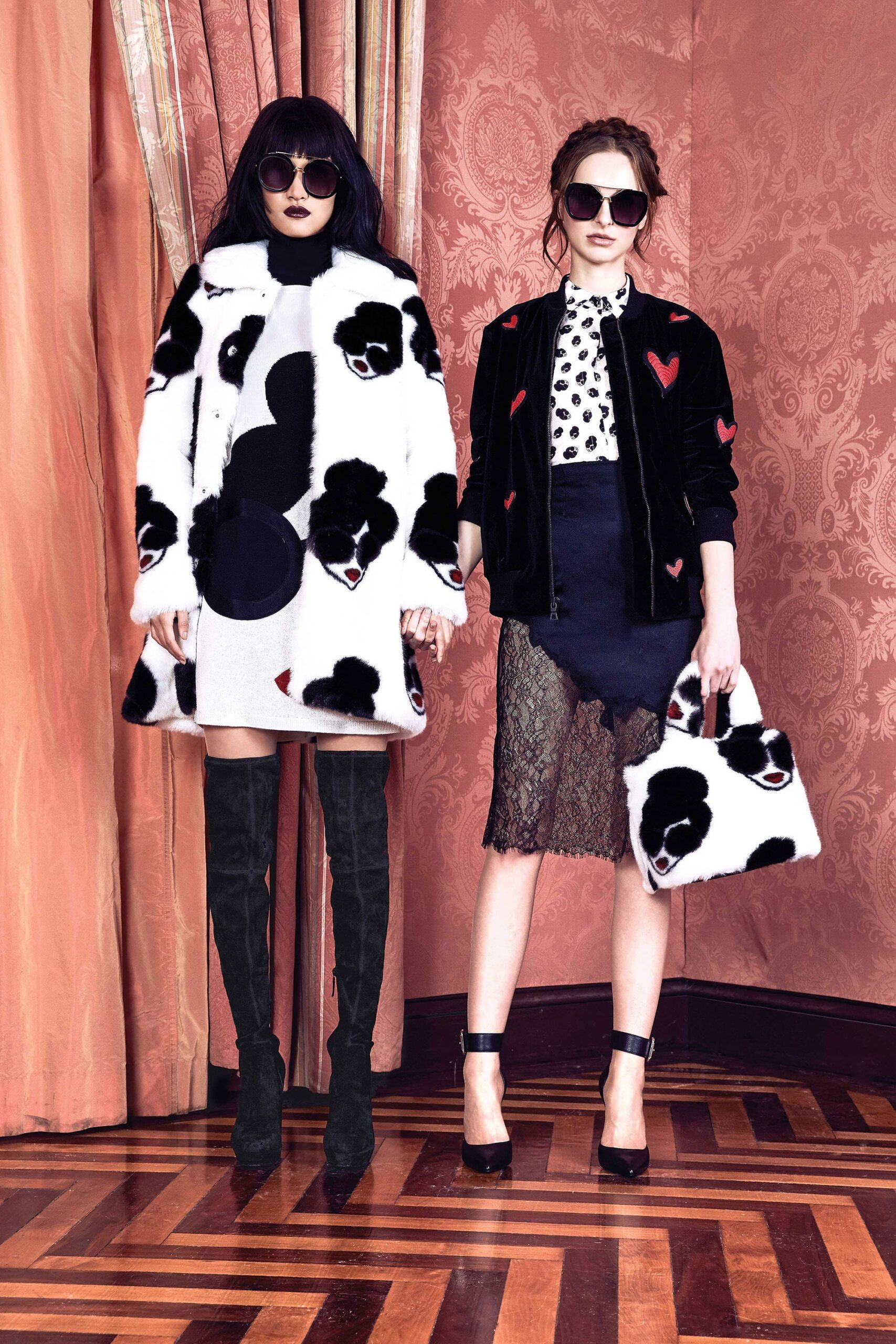 white faux-fur relaxed printed coat
