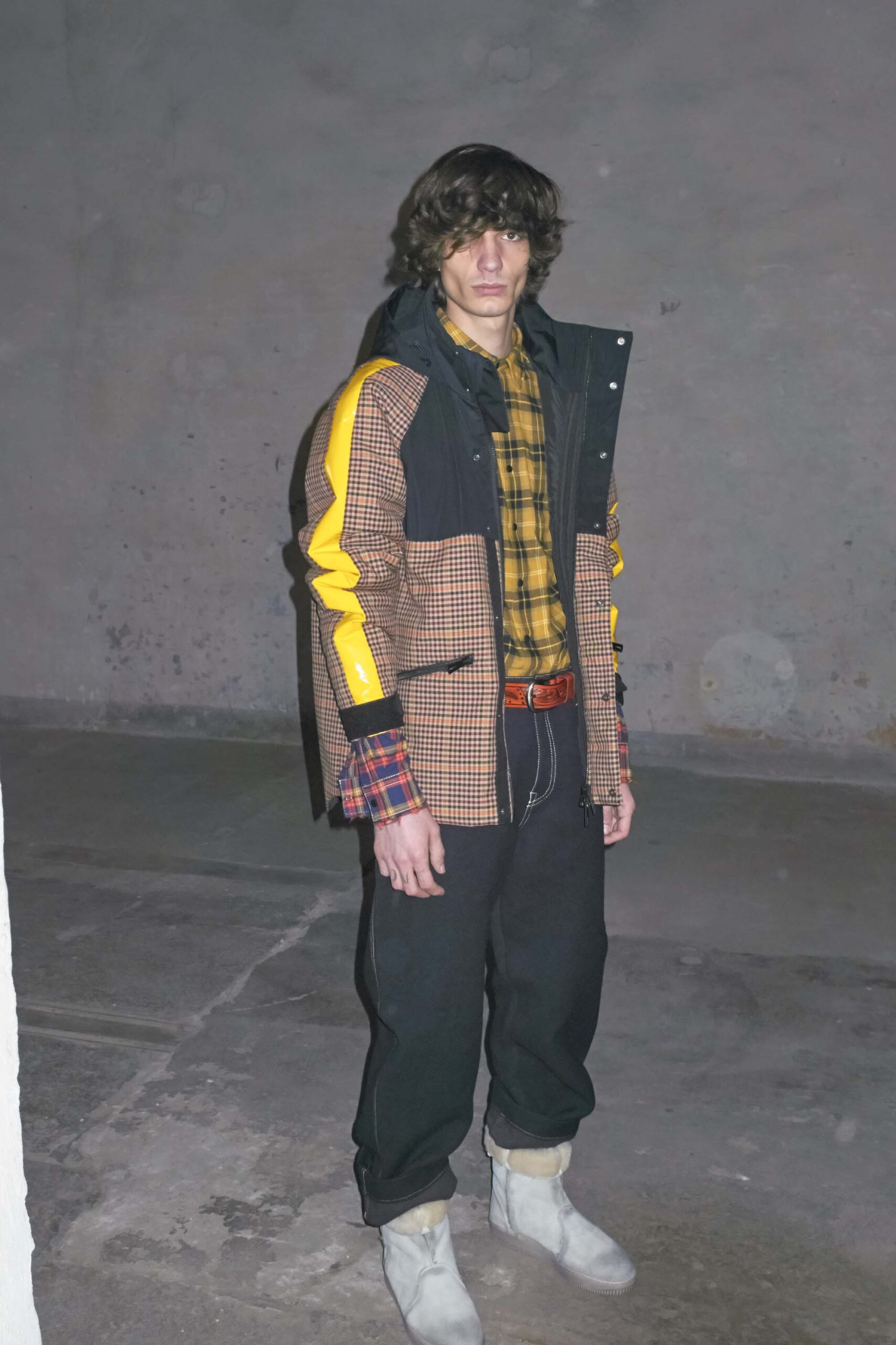yellow cotton long-sleeve collared fitted checked shirt