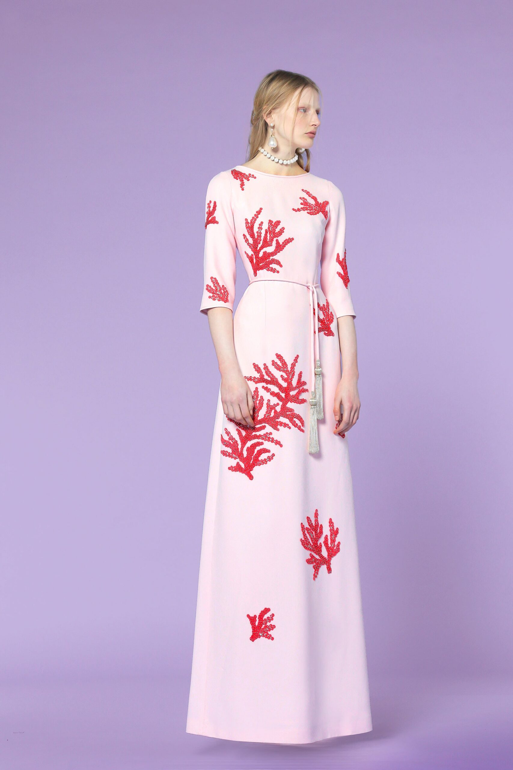 pink embroidered maxi gown