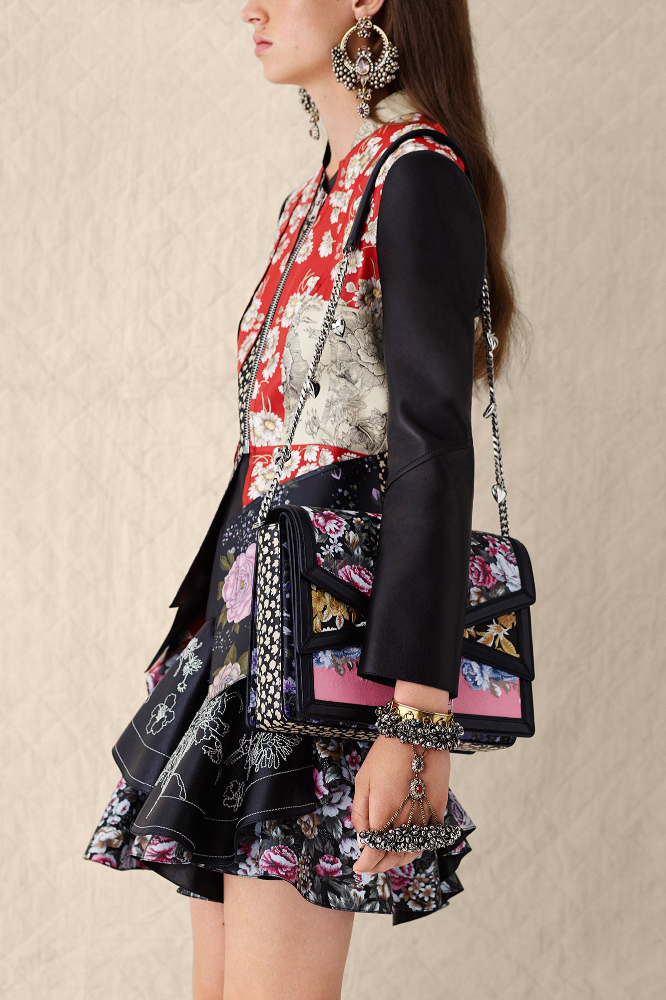 fitted color-blocked jacket and mini skirt