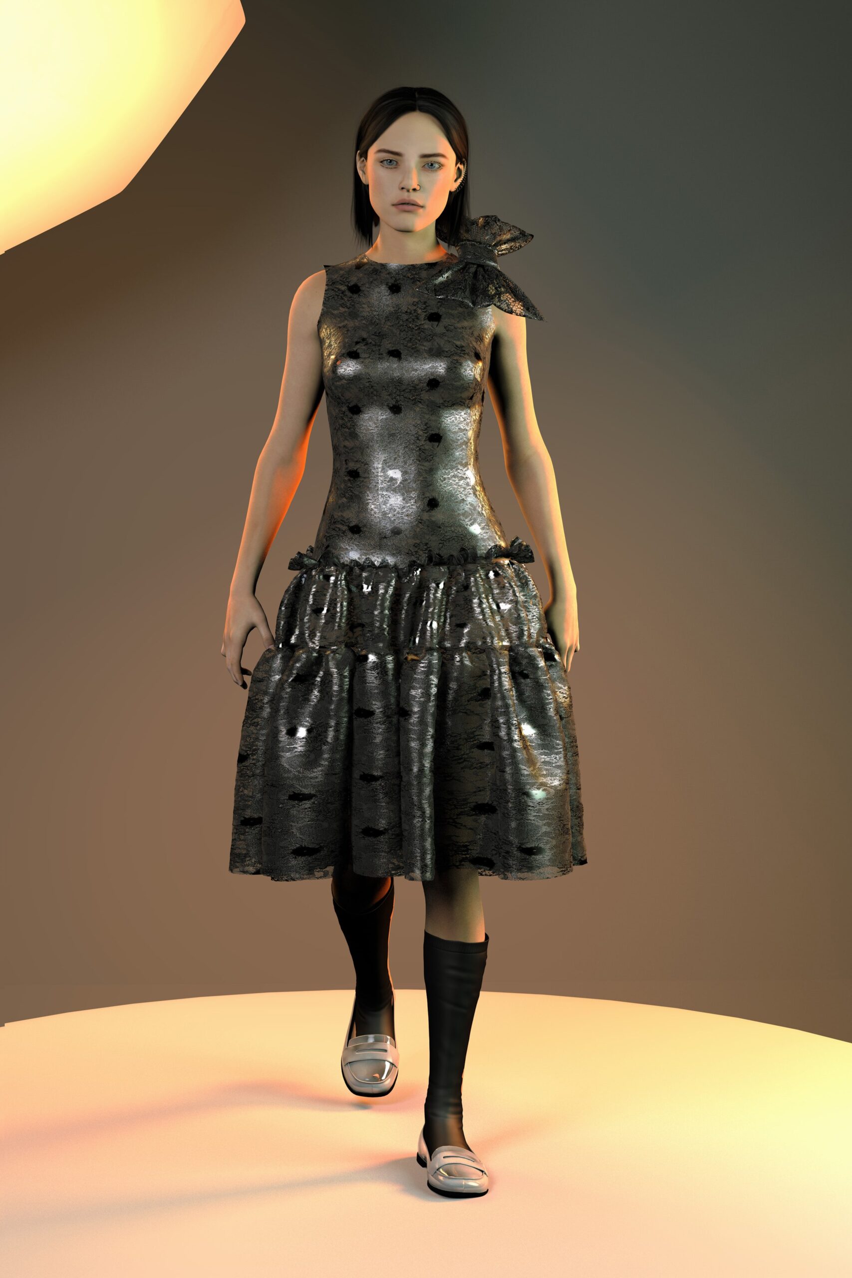 black silk pleated midi dress