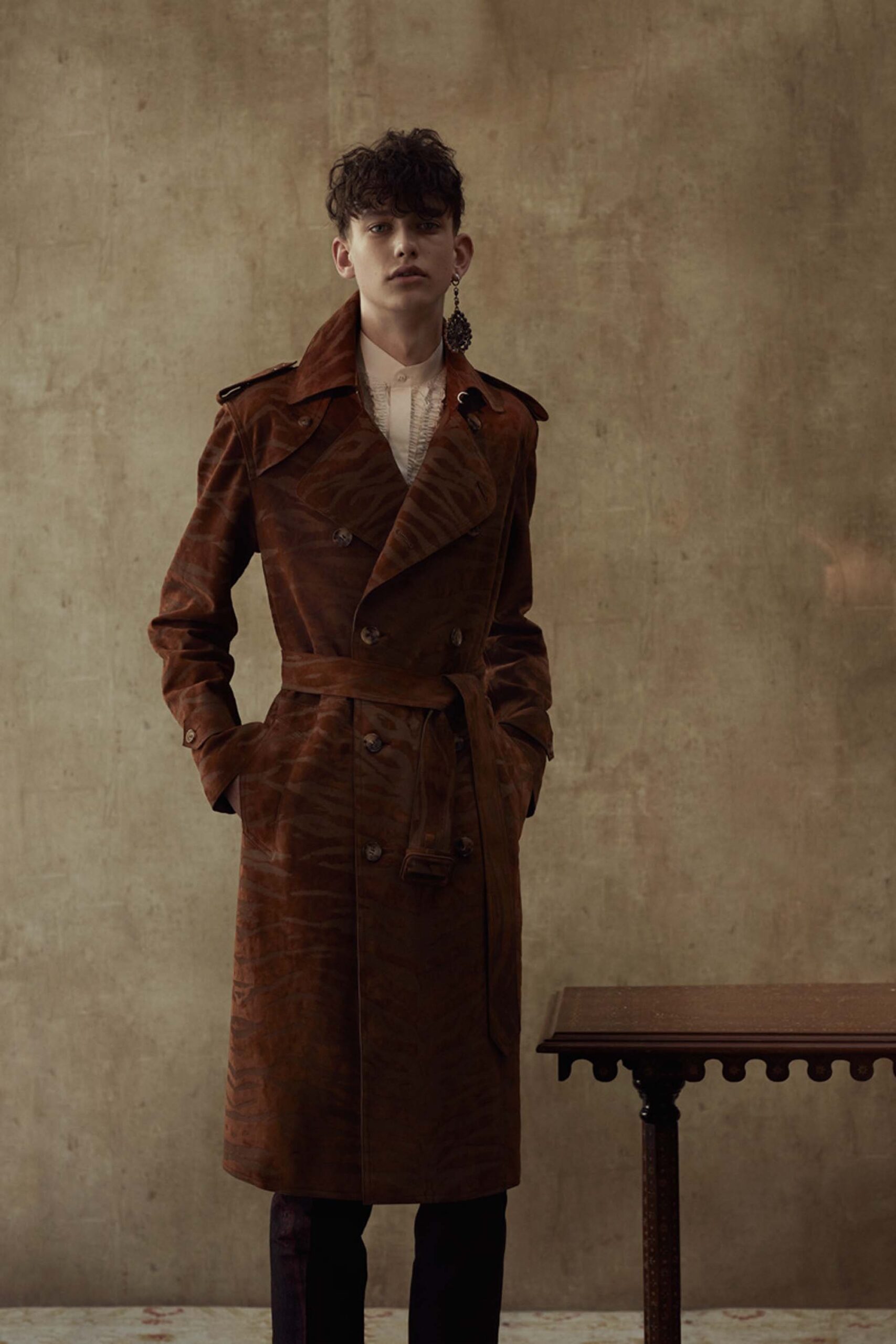 brown leather fitted trench coat