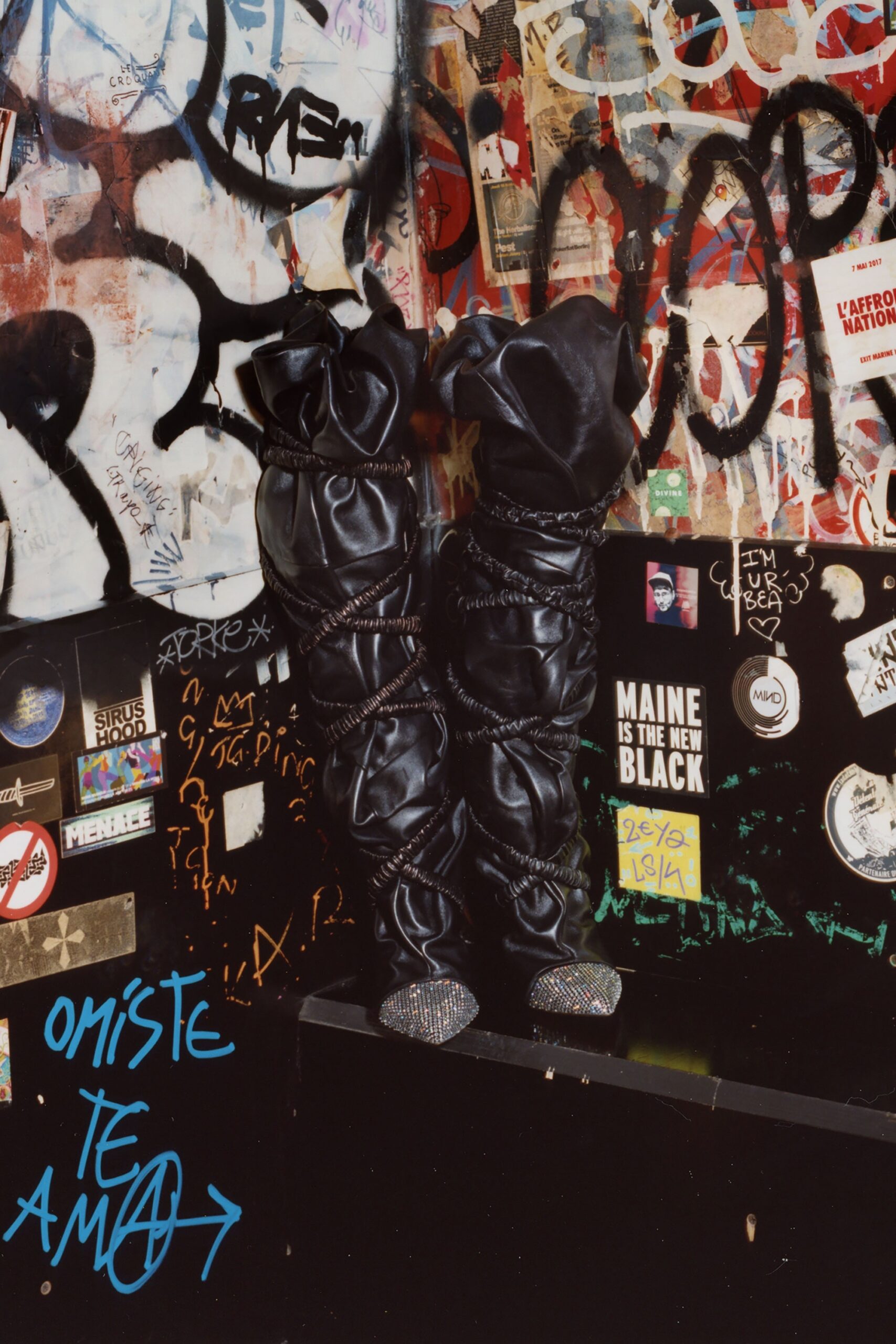 black leather ruched boots