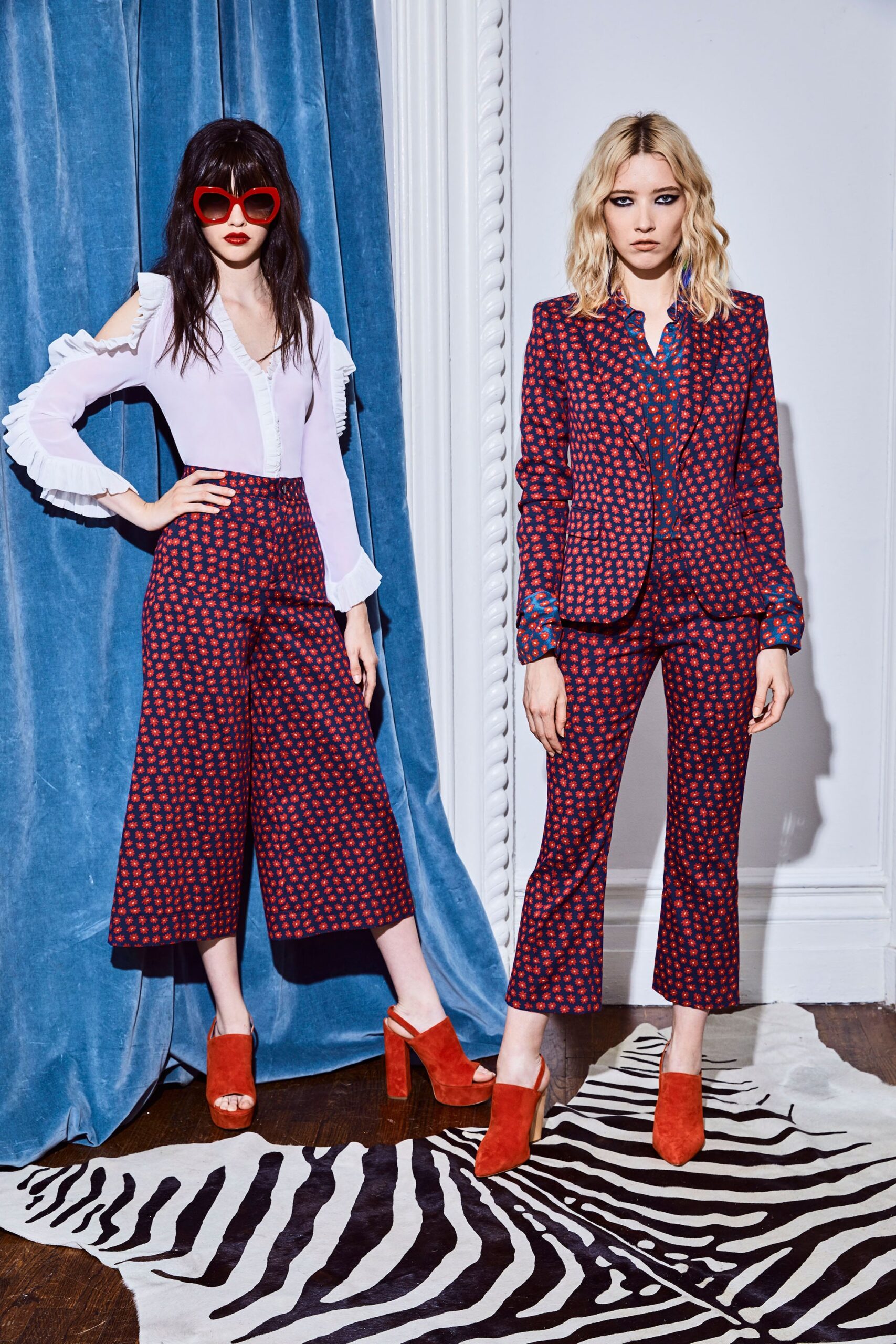 red cotton tailored printed suit