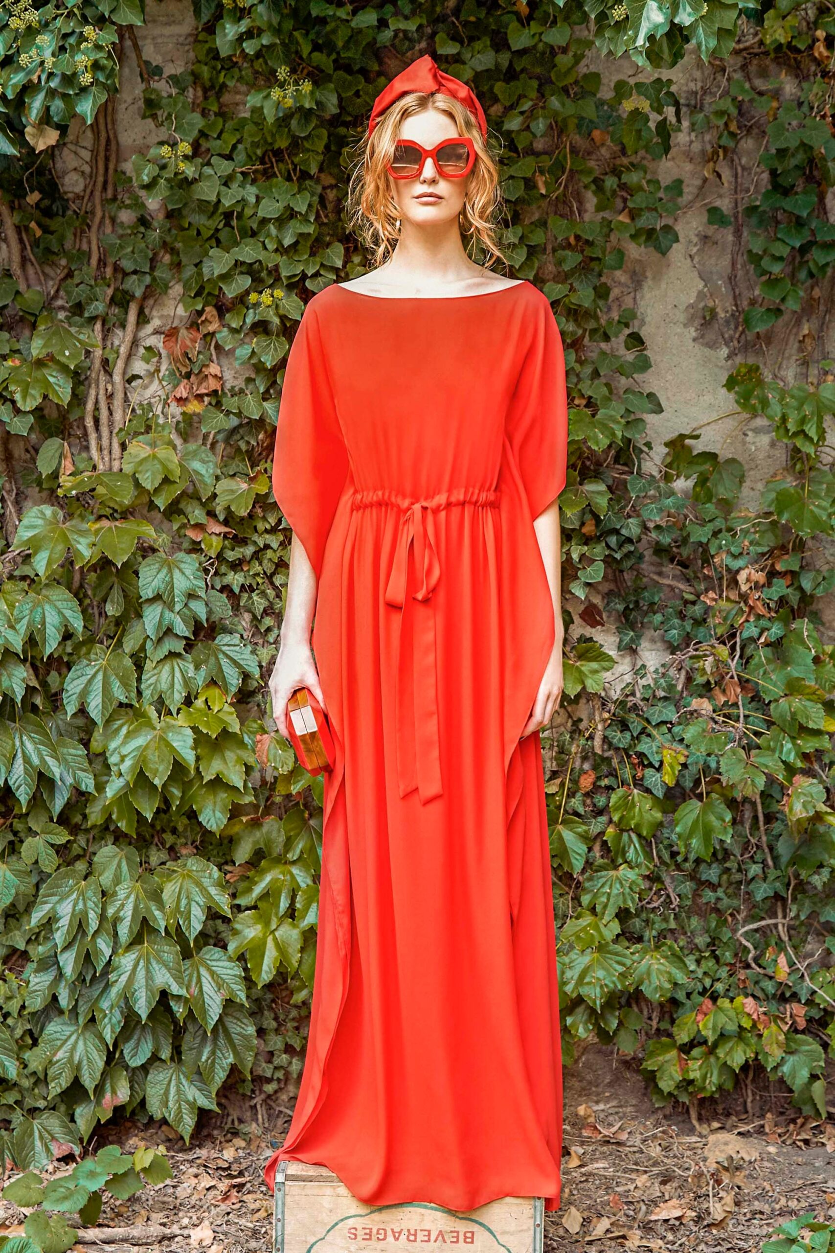 red flowing maxi dress