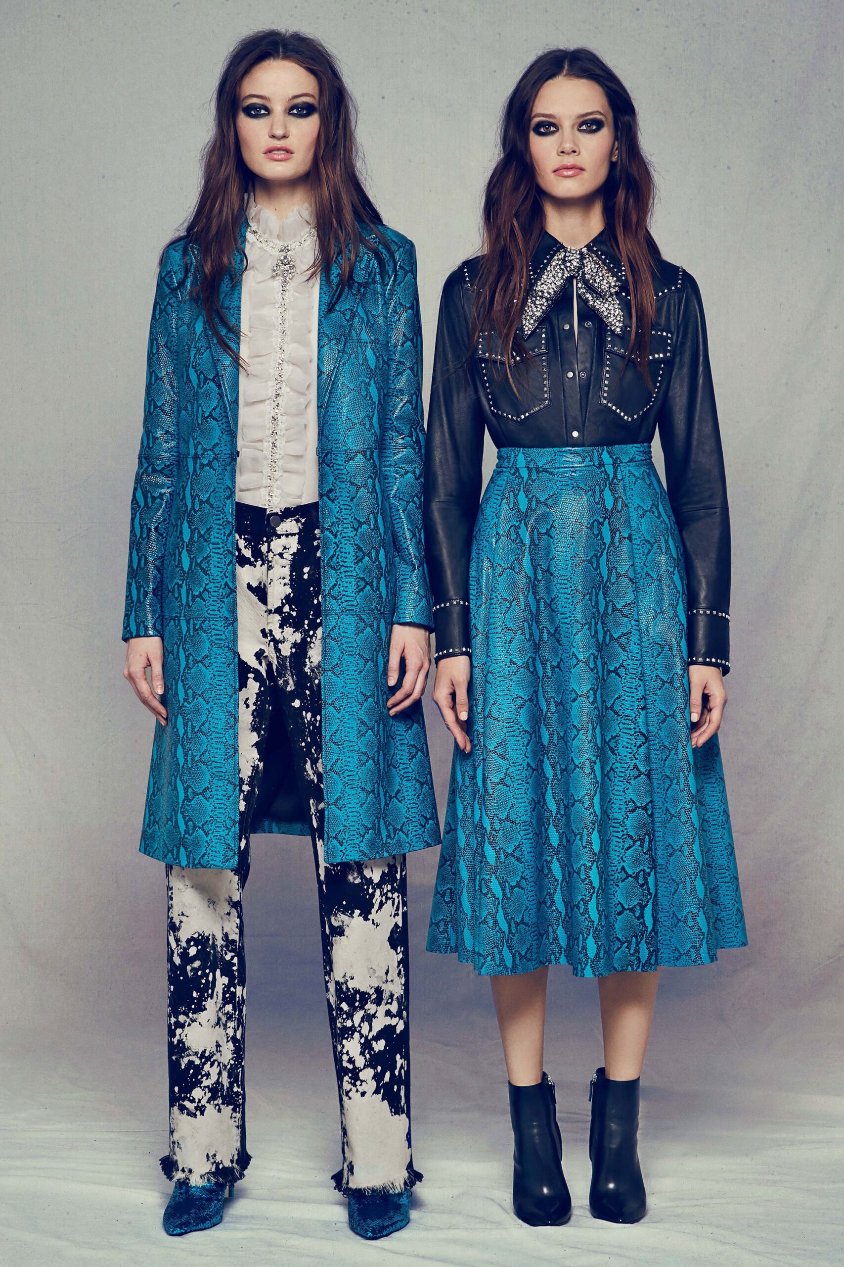 blue printed coat and dress