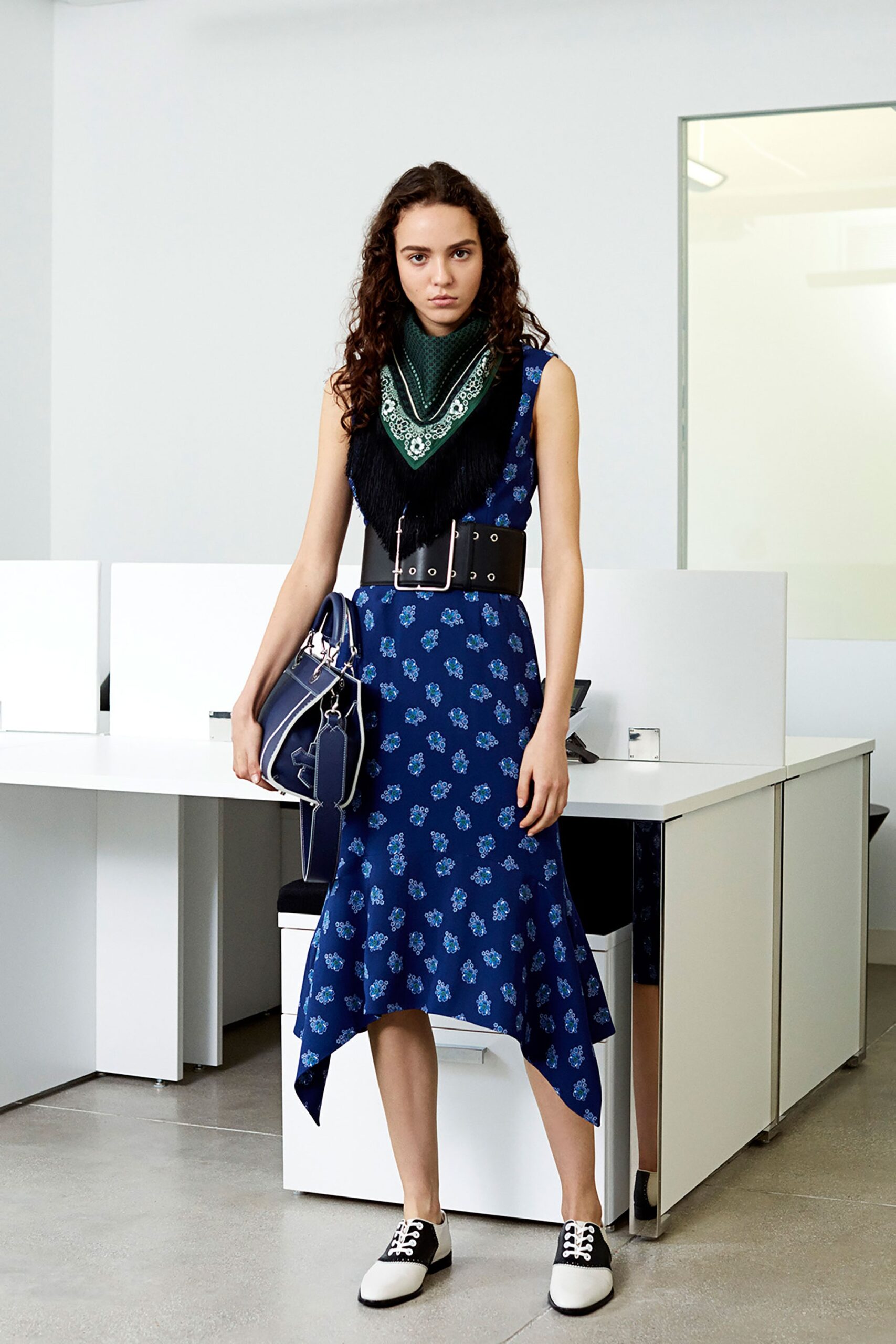 blue cotton flared midi dress