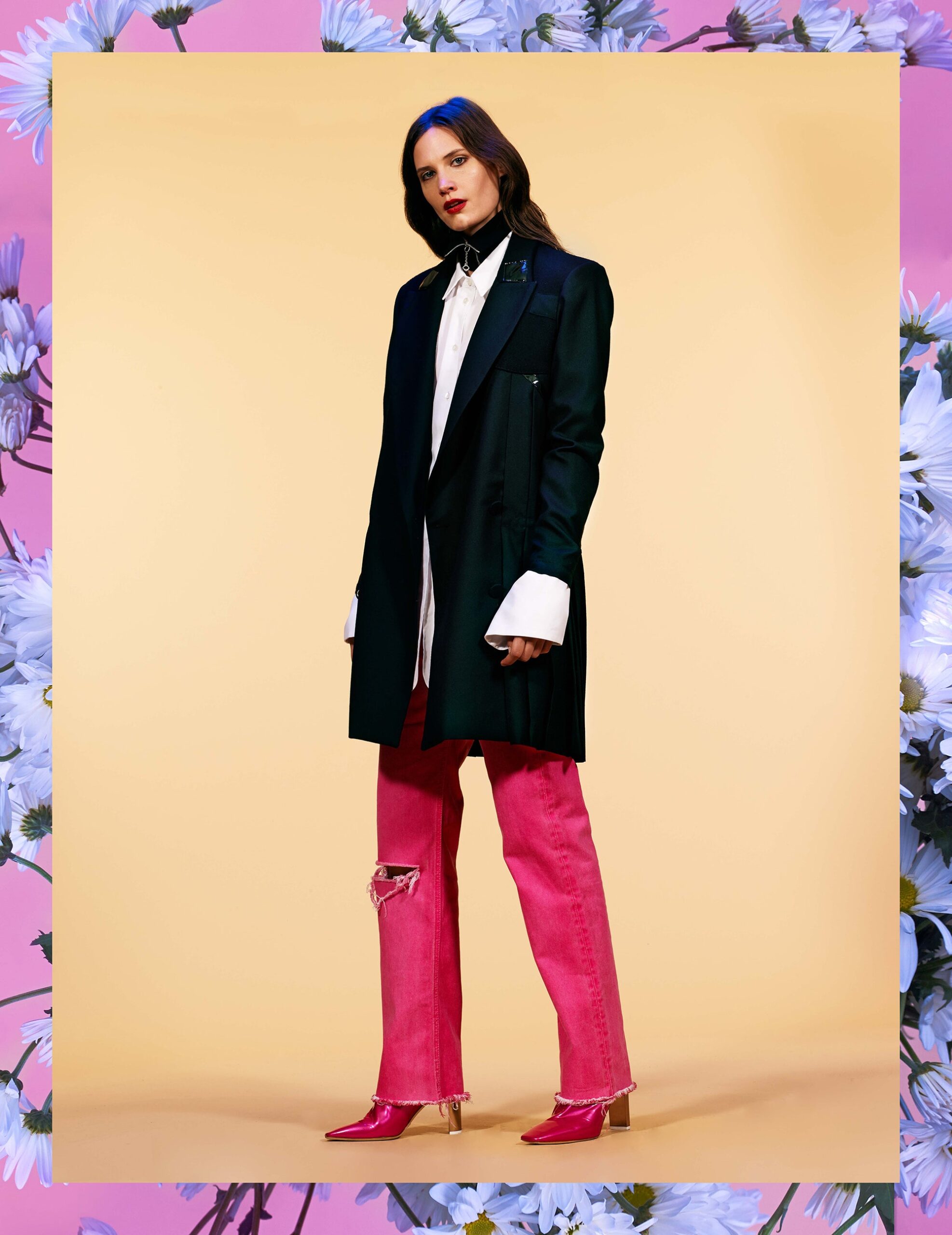 pink denim relaxed distressed pants
