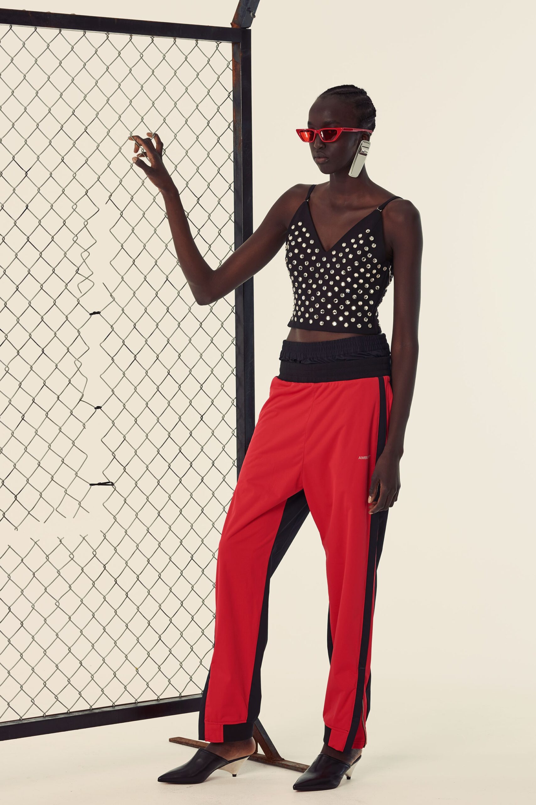 red relaxed zippered pants