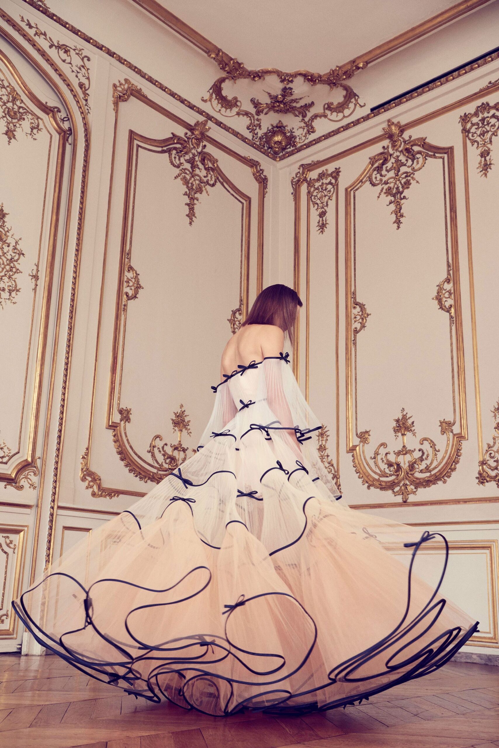white and black layered gown