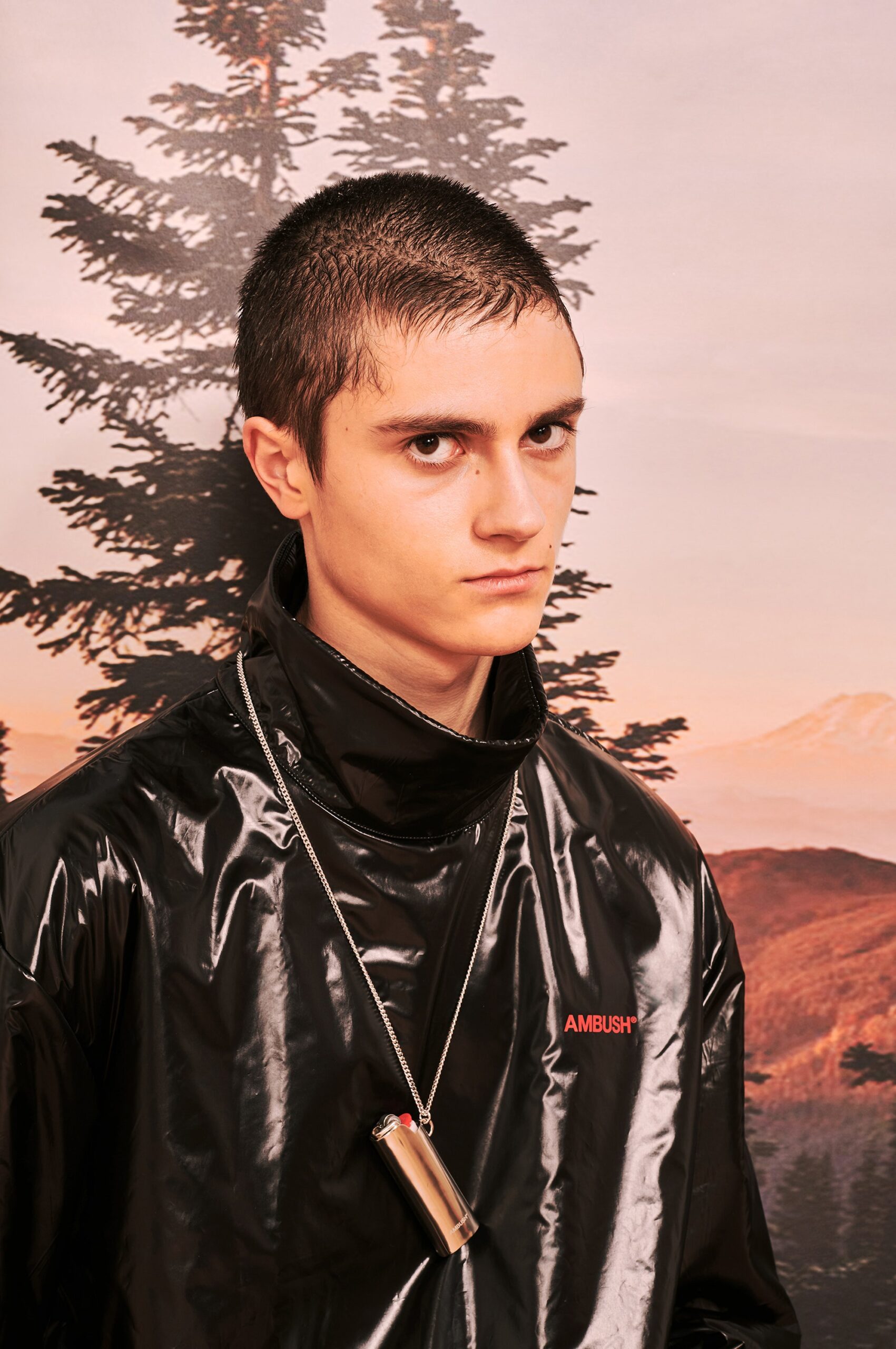 fitted black vinyl jacket