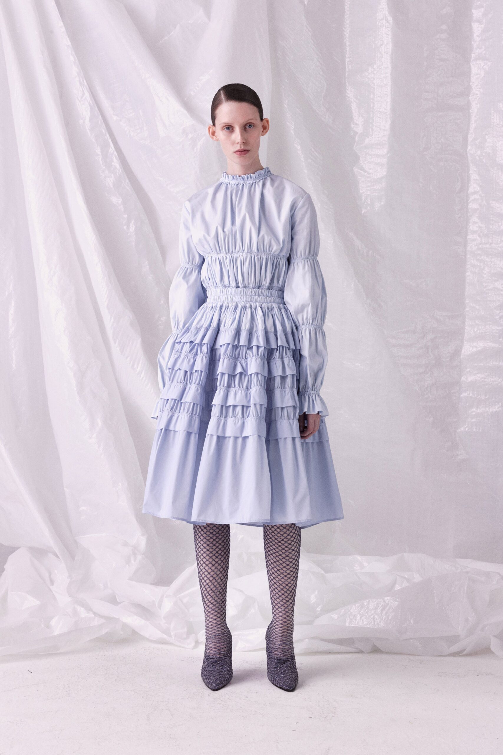 blue cotton tiered ruffled dress