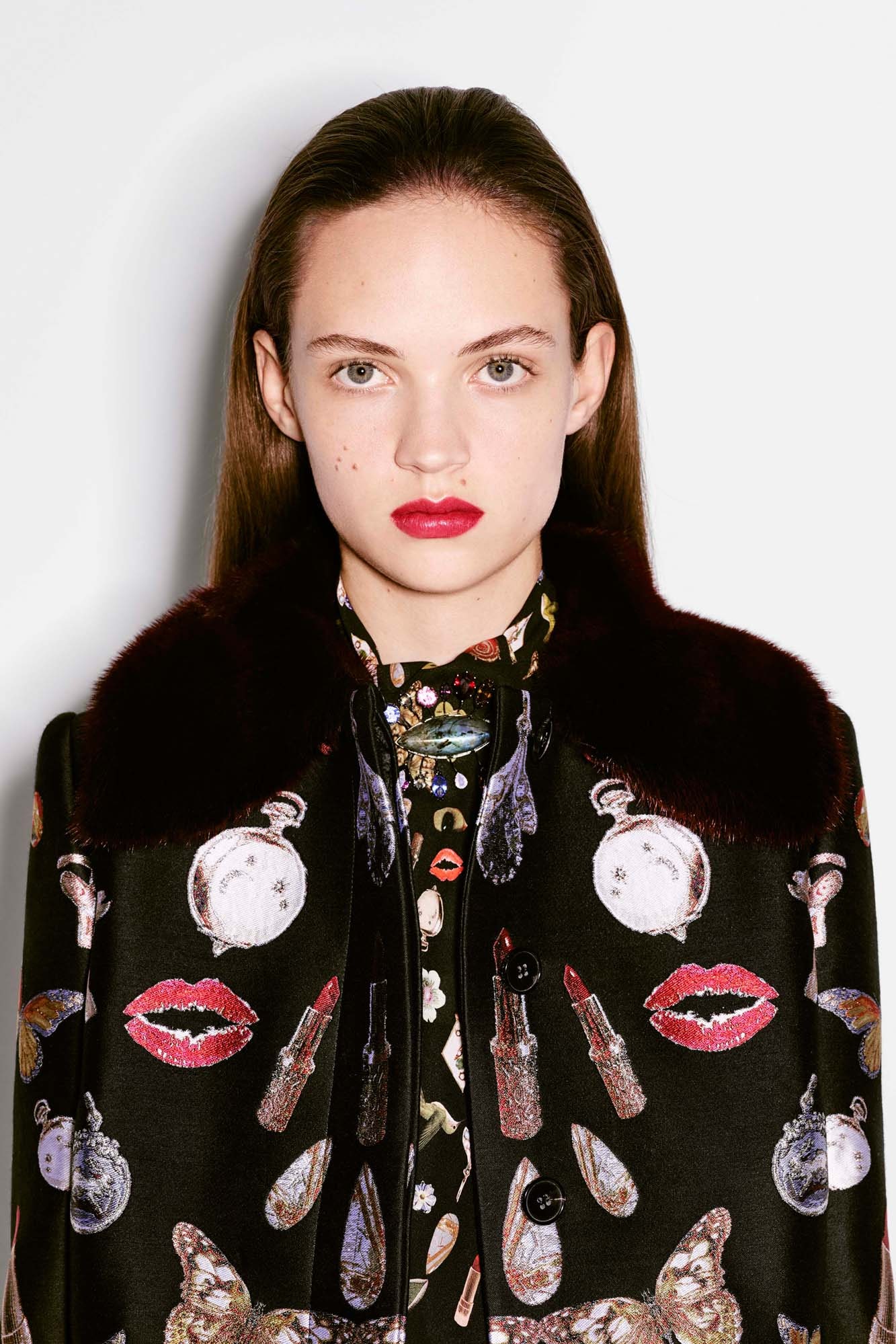 black silk printed cape and blouse