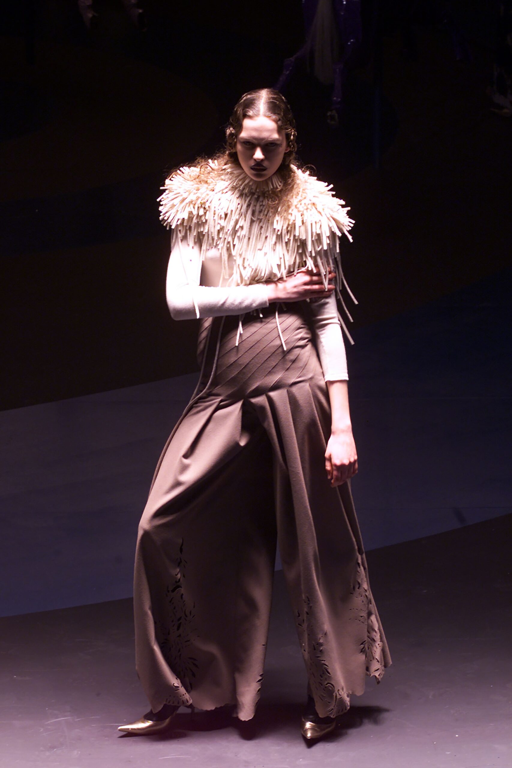 beige fur oversized fringed cape