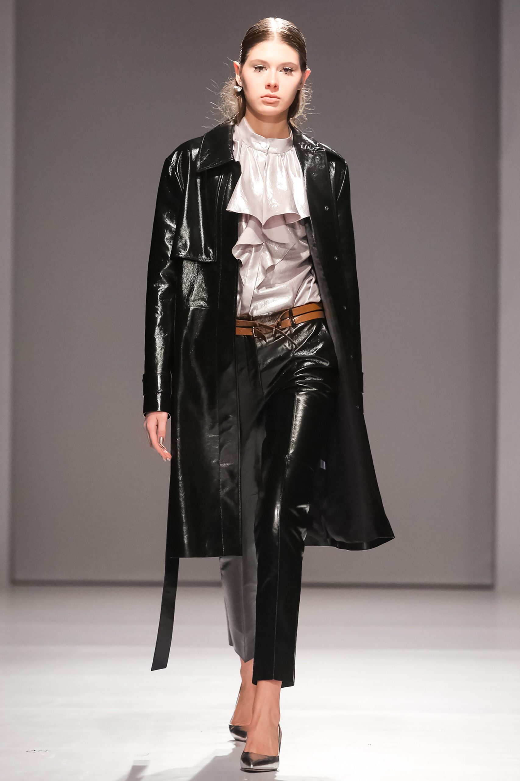 black leather coat and pants