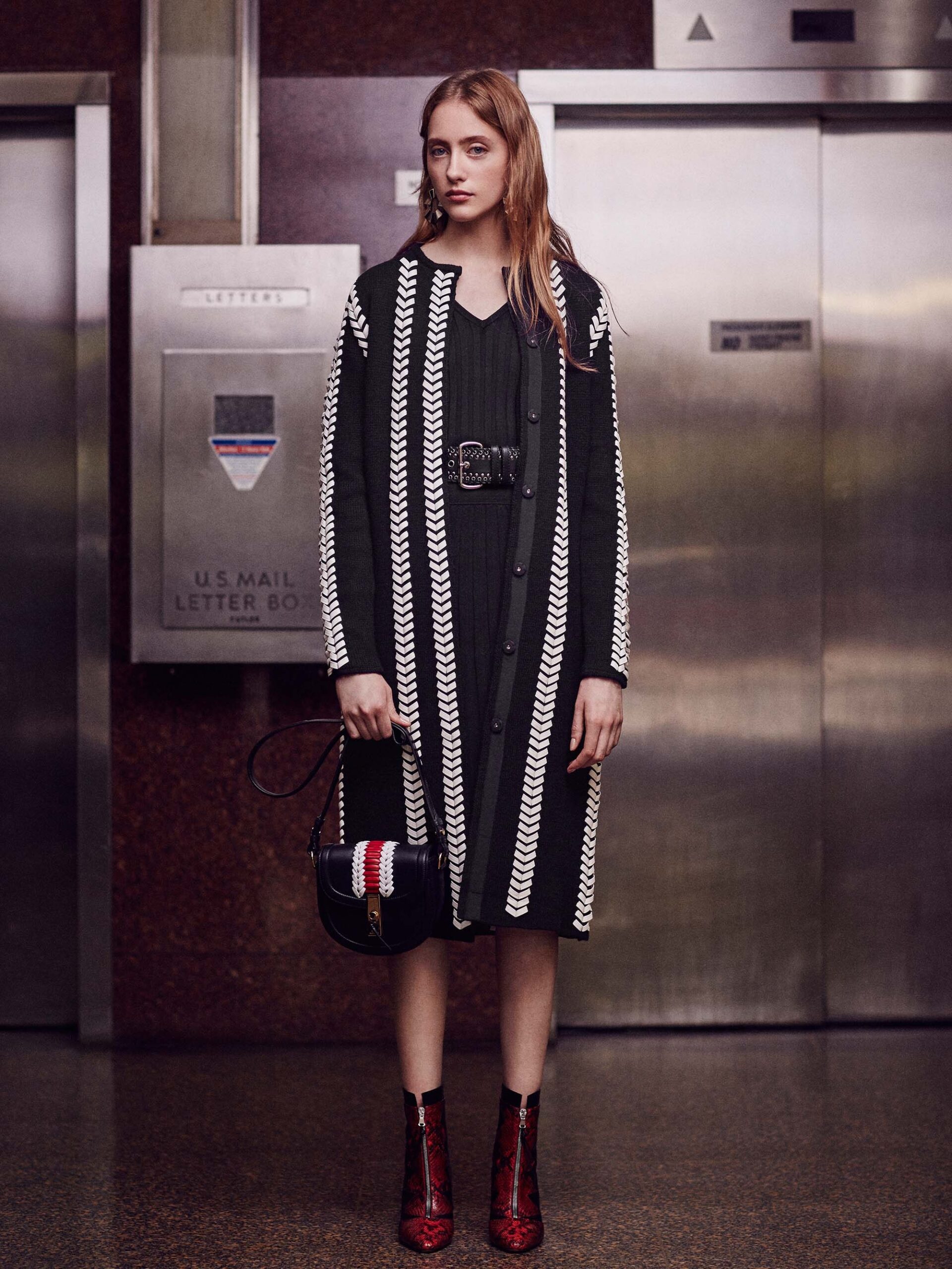 black and white midi dress with boots
