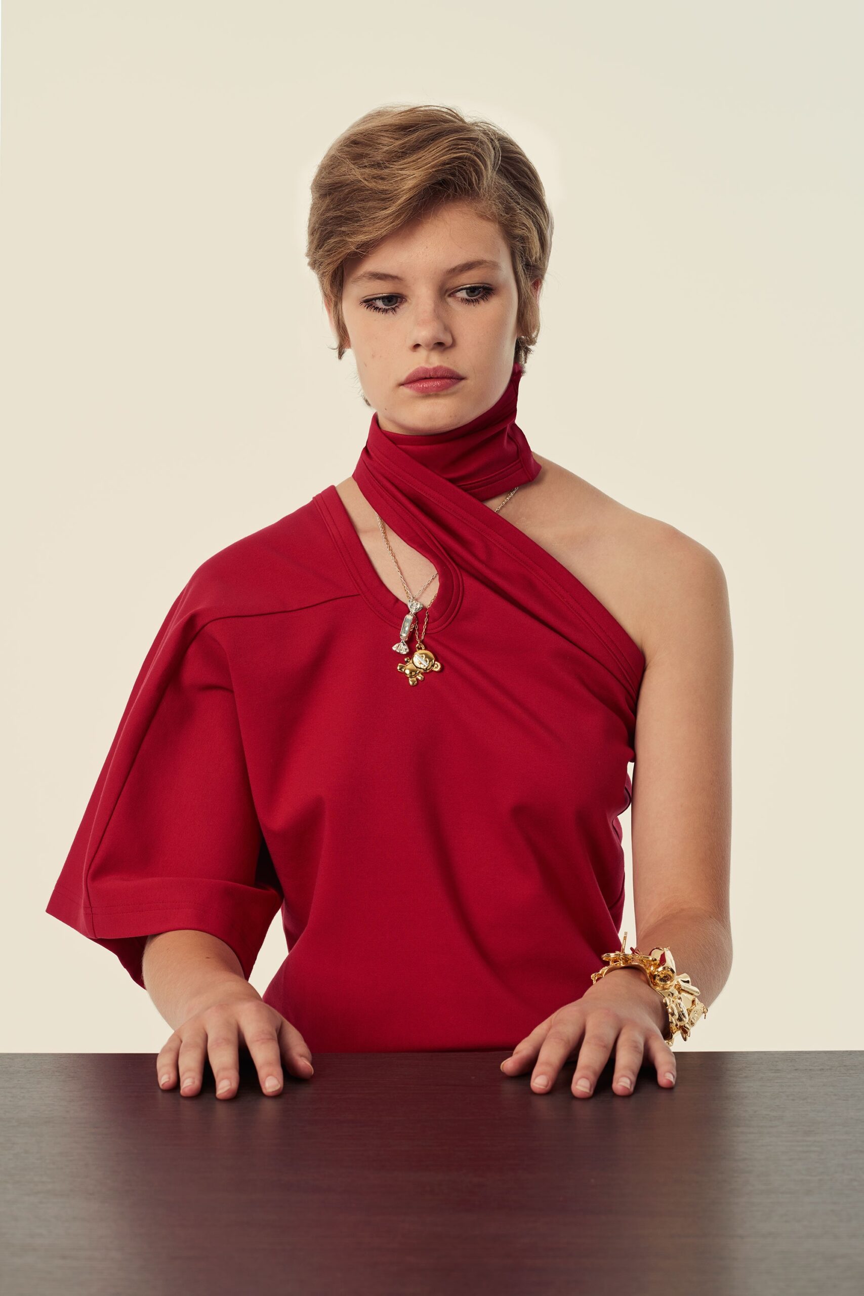 fitted red asymmetric top