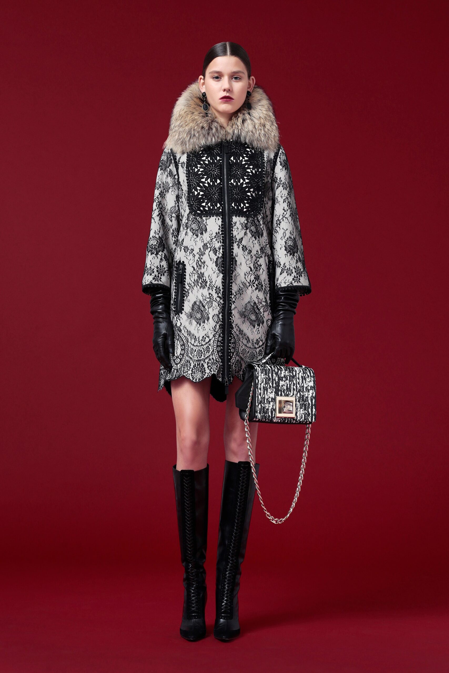 black and white embroidered coat