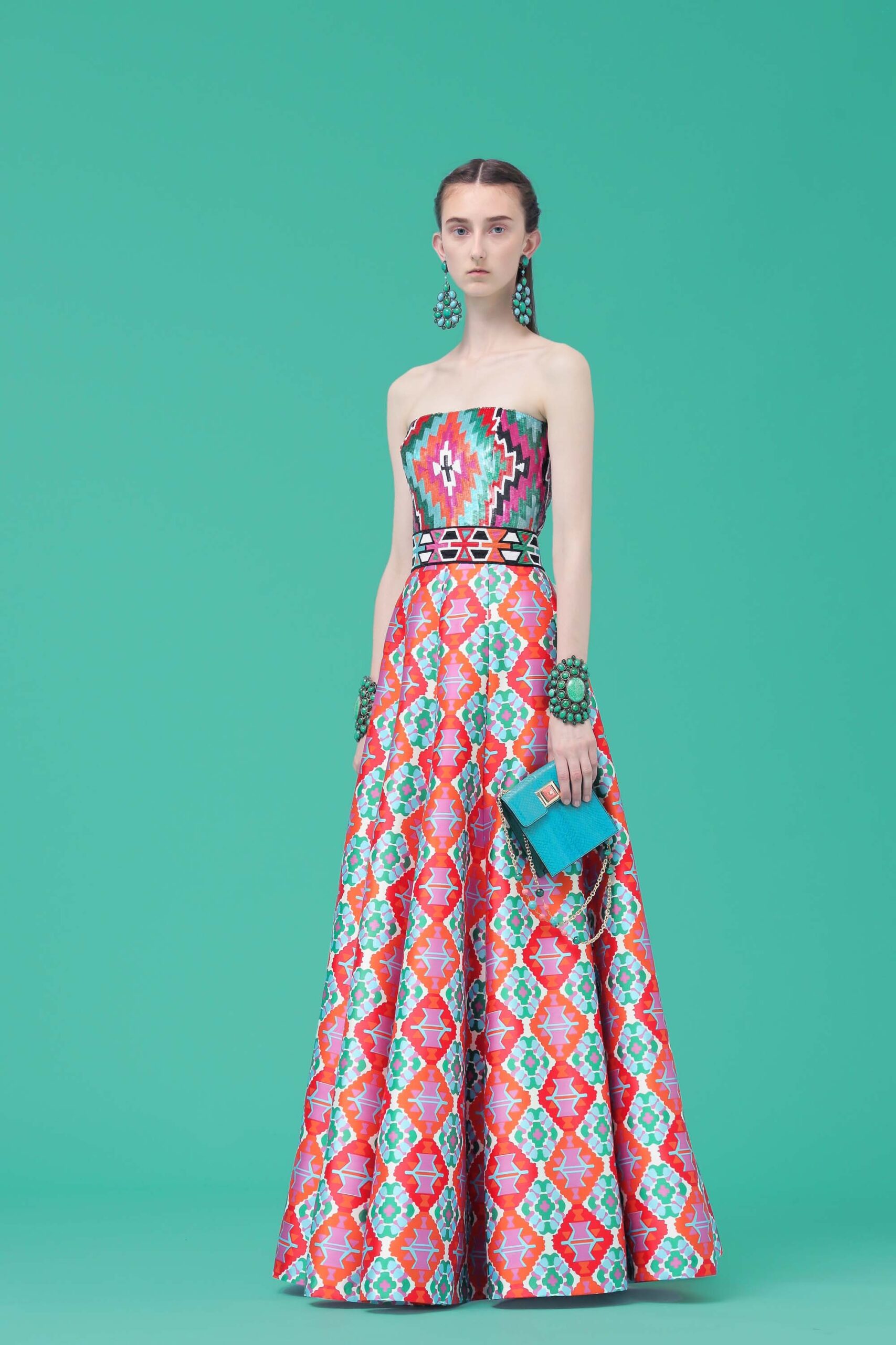 strapless printed maxi gown