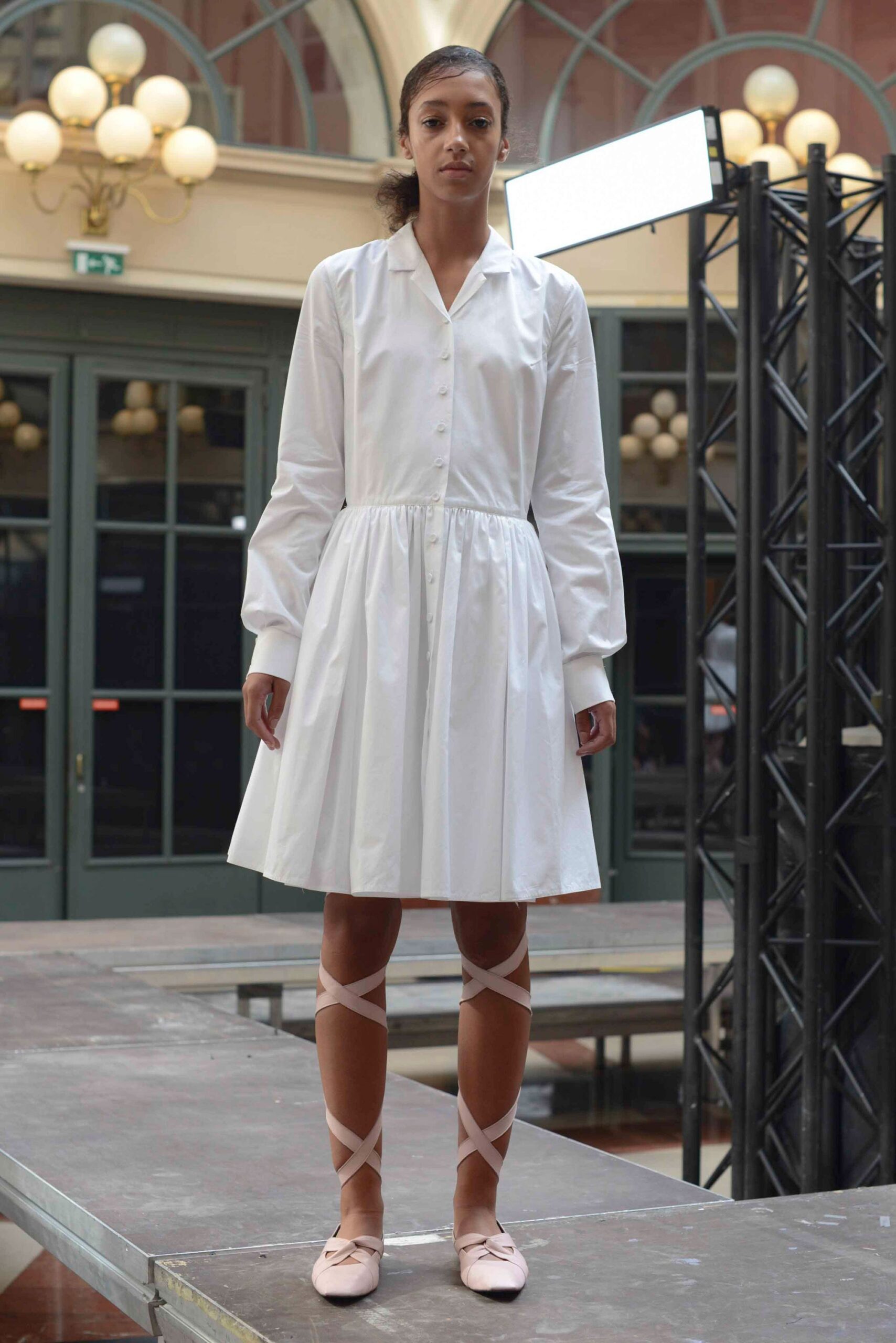 white pleated midi dress