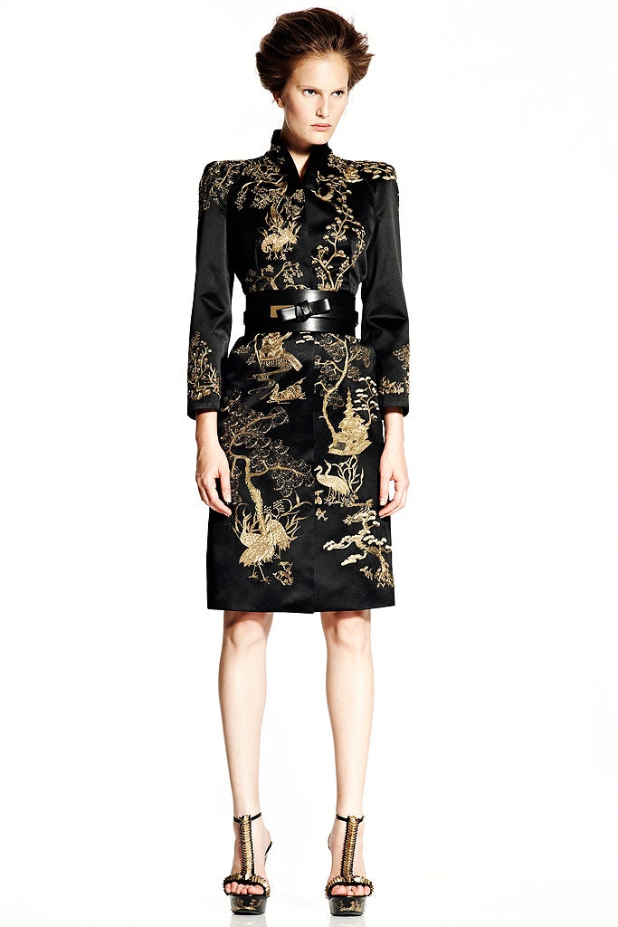 black silk embroidered dress