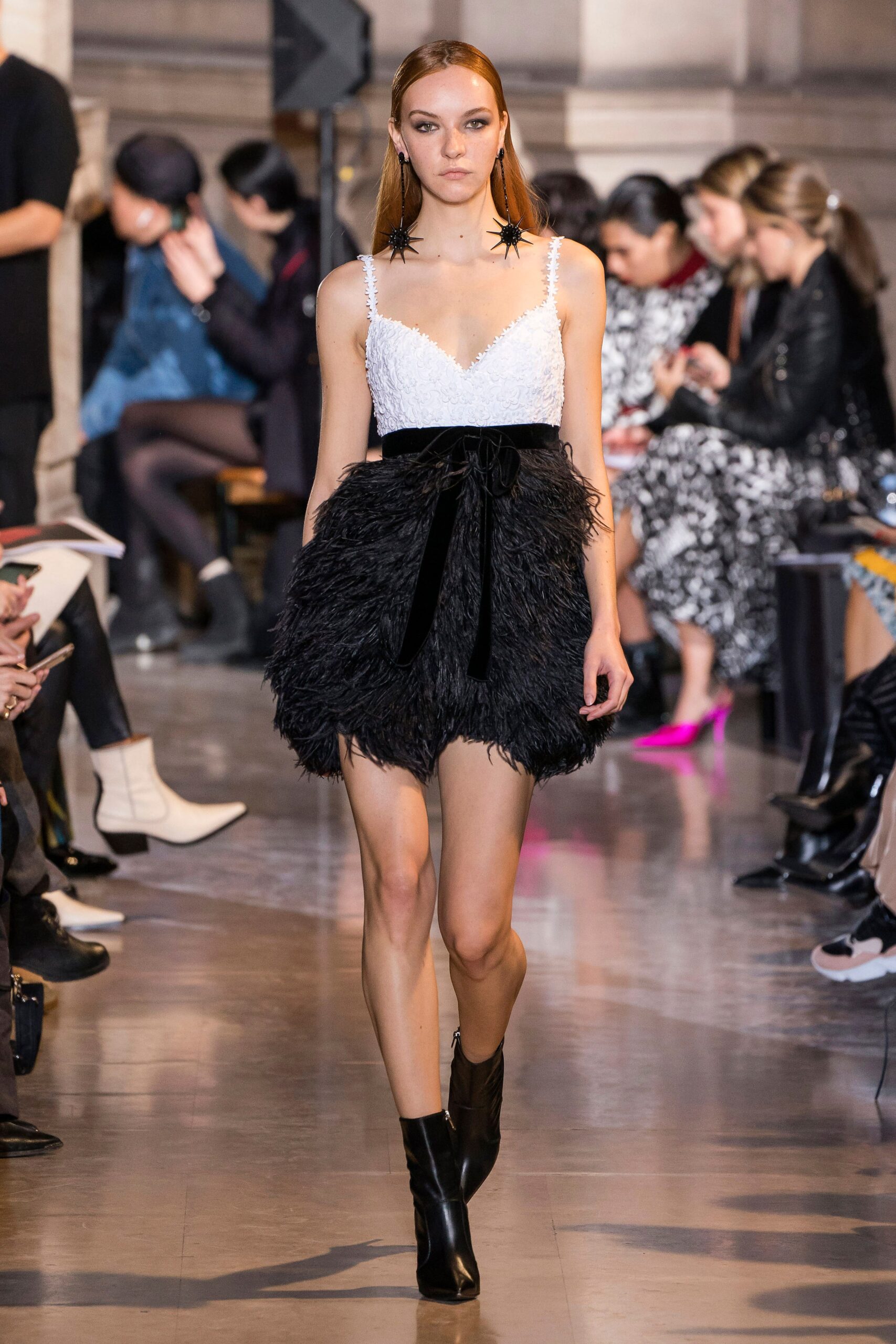 black and white feather mini dress