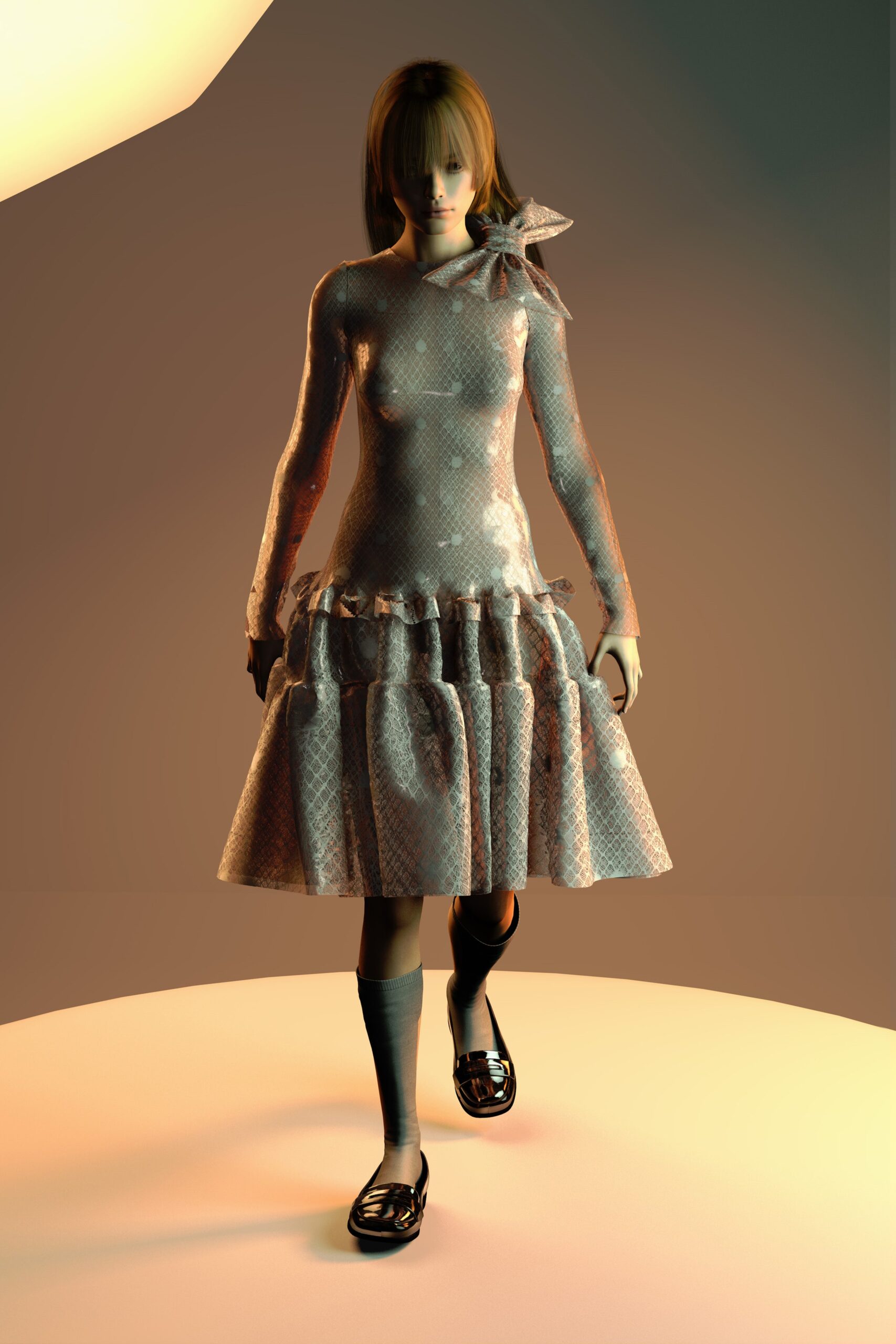 blue and white pleated dress