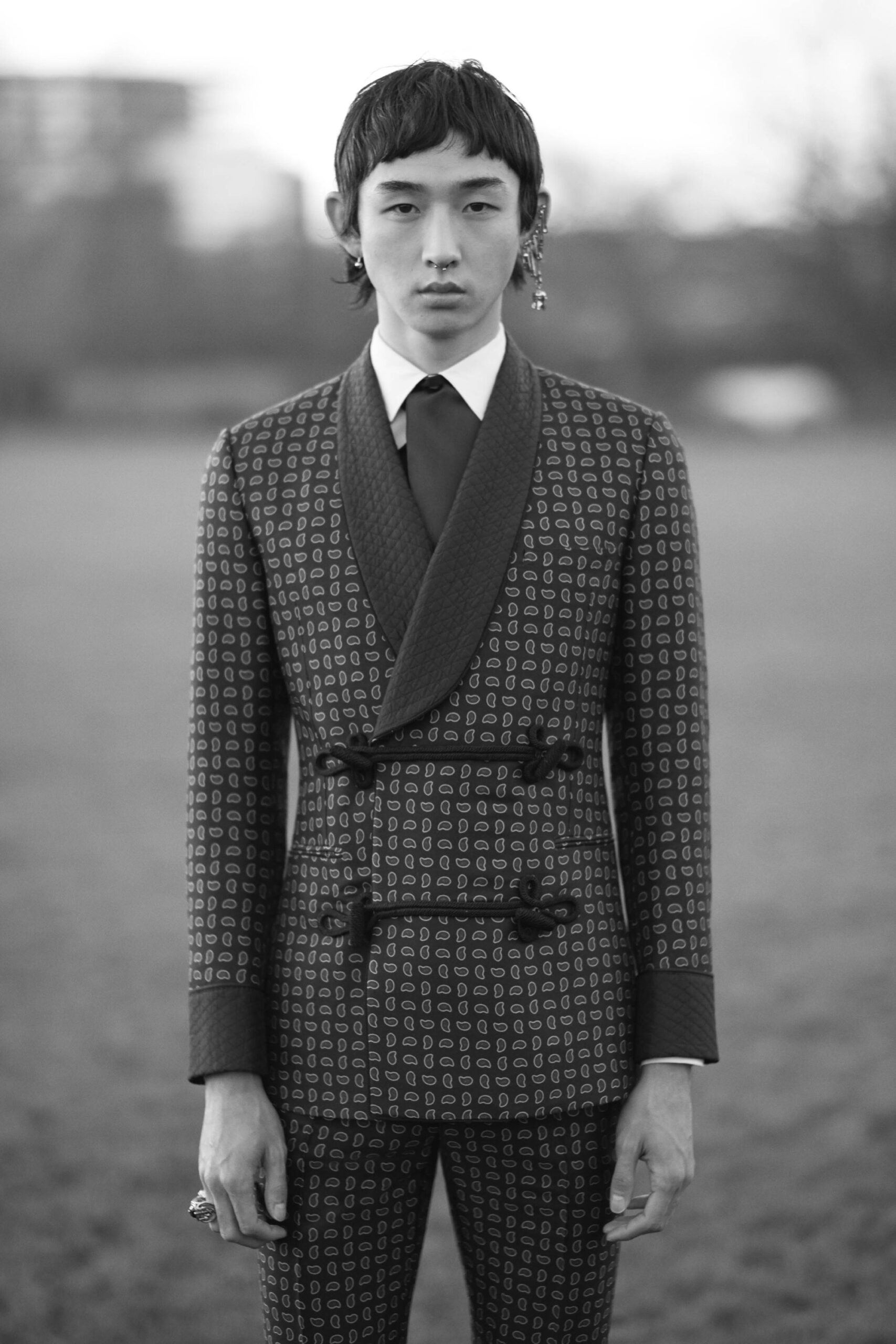black and white printed tailored suit