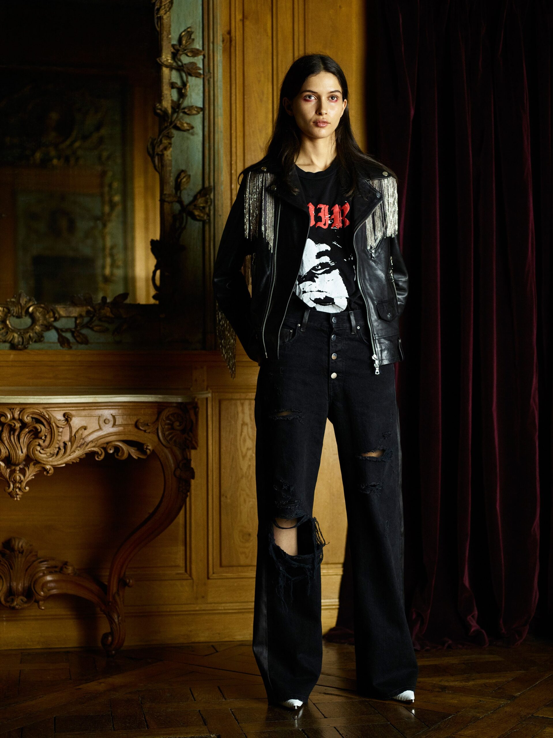 black denim relaxed distressed jeans
