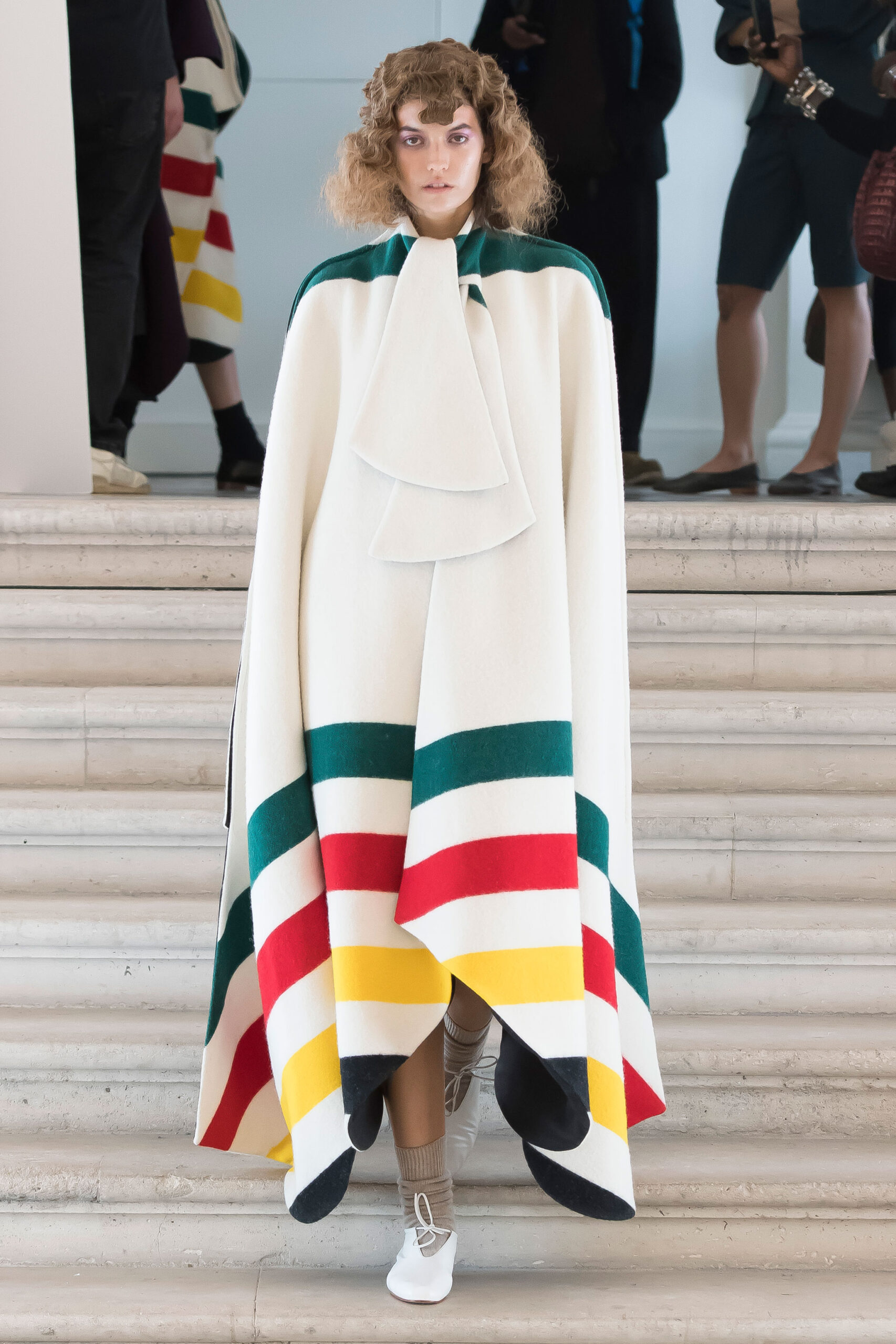 relaxed wool cape with stripes