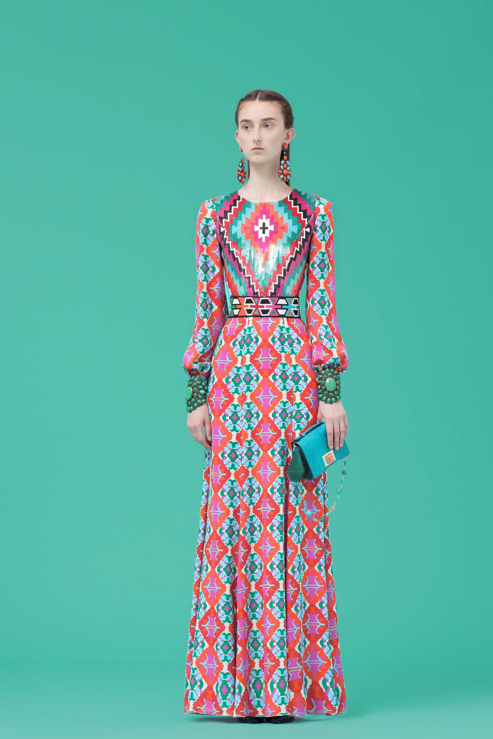 colorful printed maxi gown
