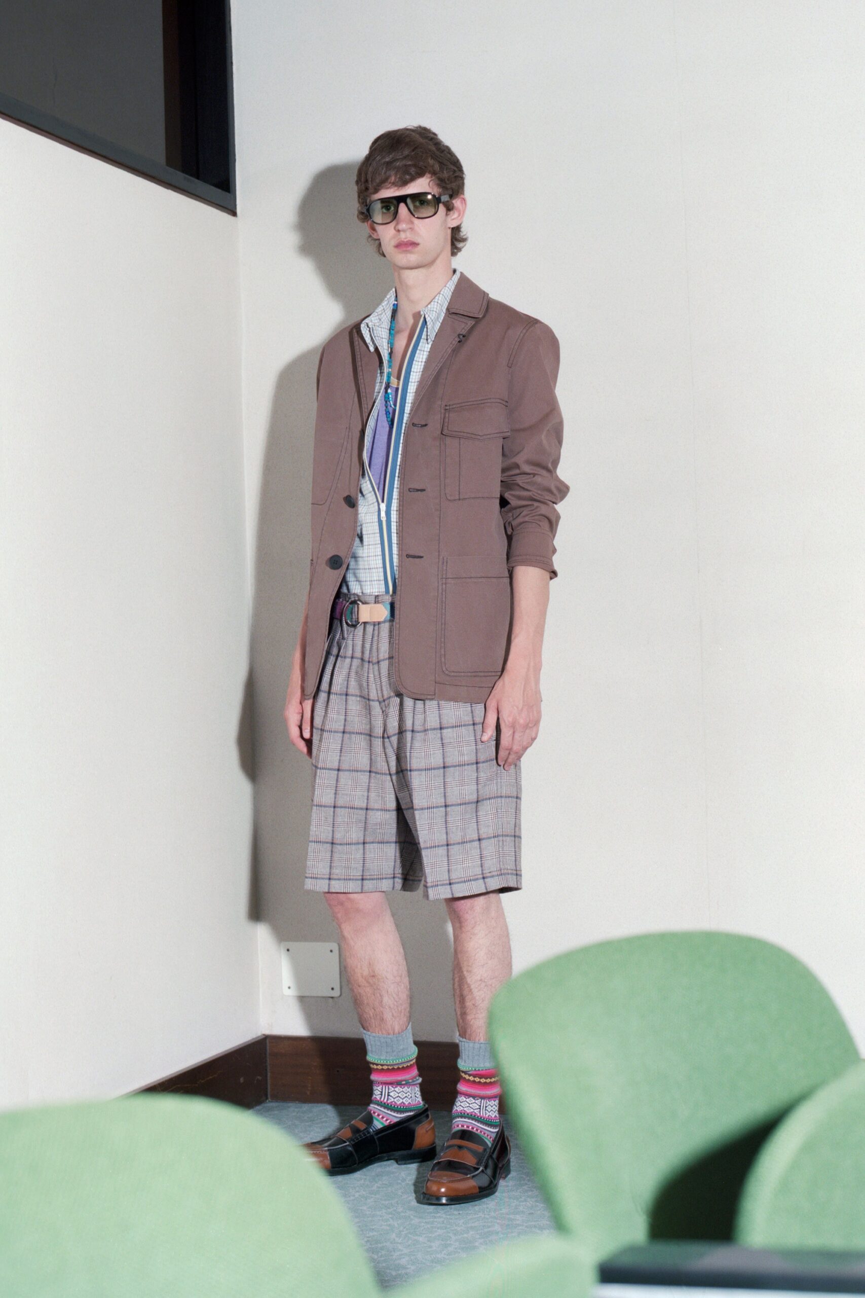 brown relaxed jacket with shorts