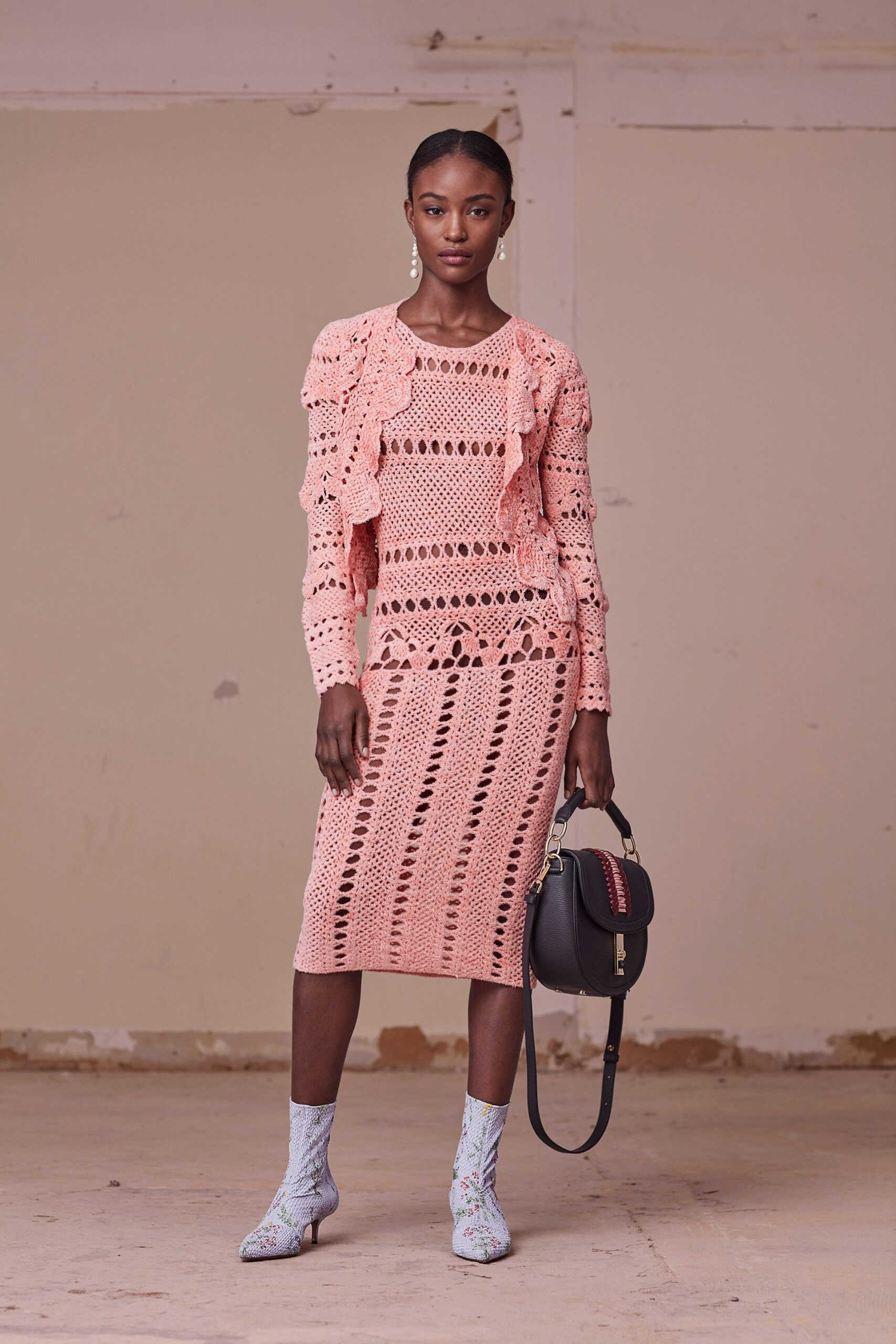 pink cotton long-sleeve fitted ruffled jacket