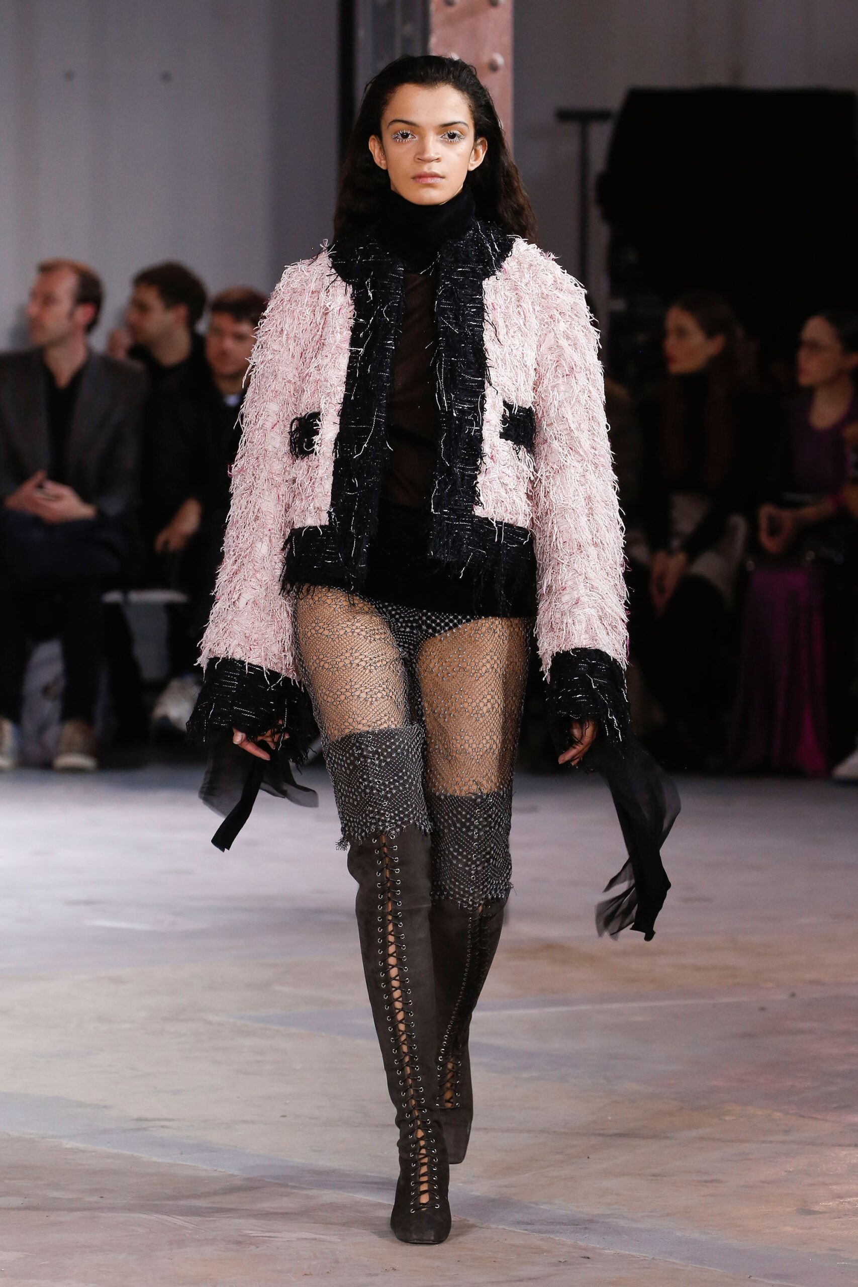 pink silk long-sleeve collared fitted fringed jacket