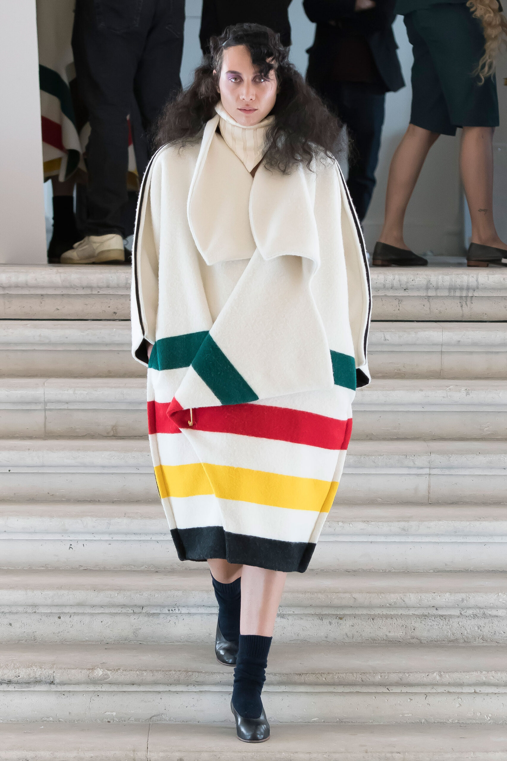 relaxed white wool poncho