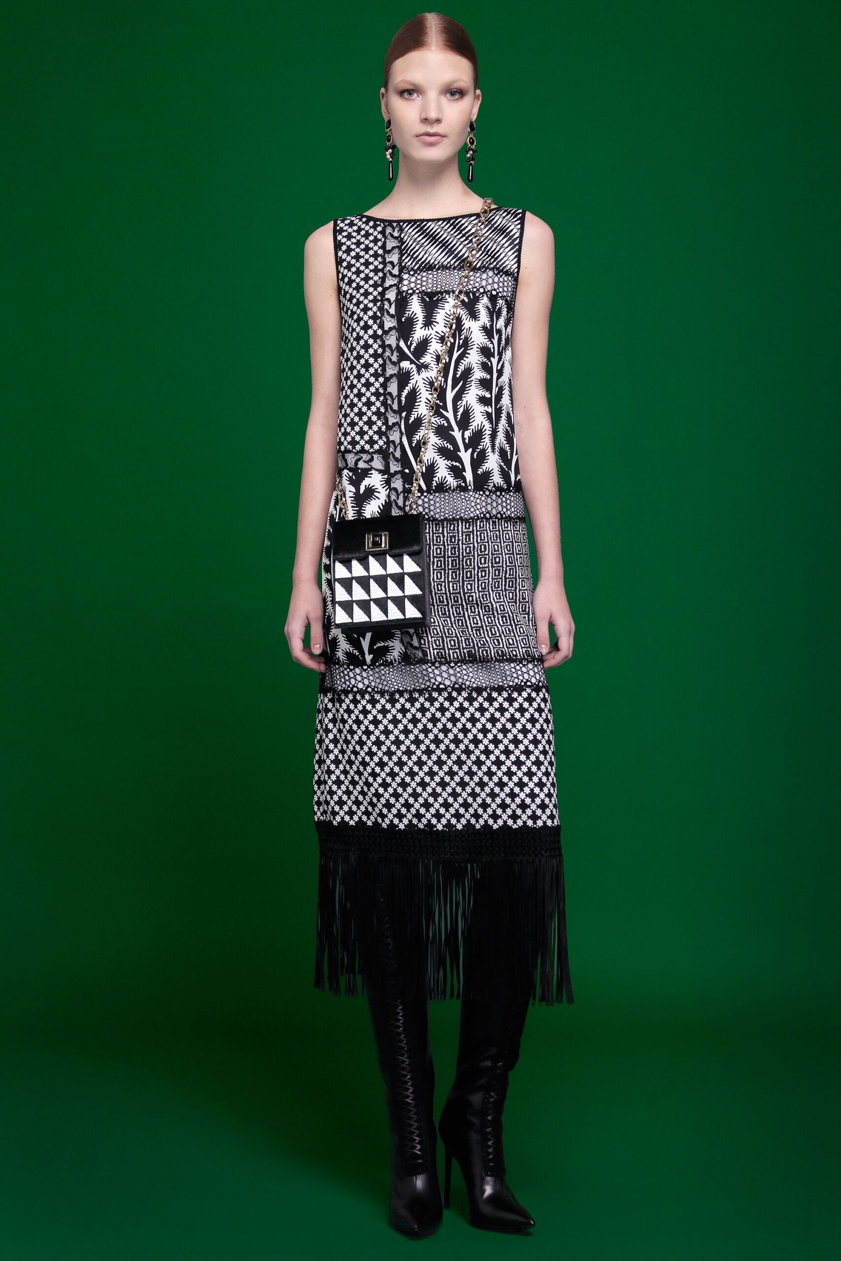 black and white printed midi dress