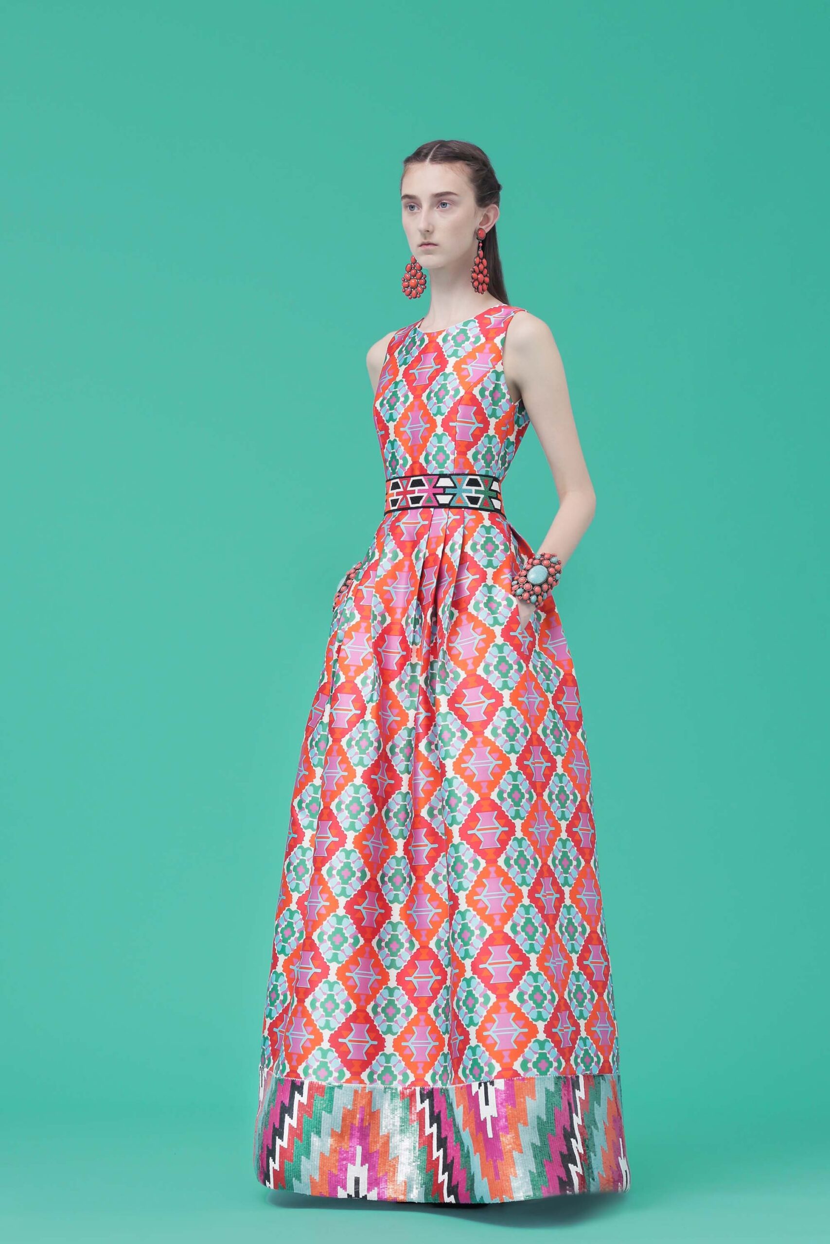 colorful printed silk gown