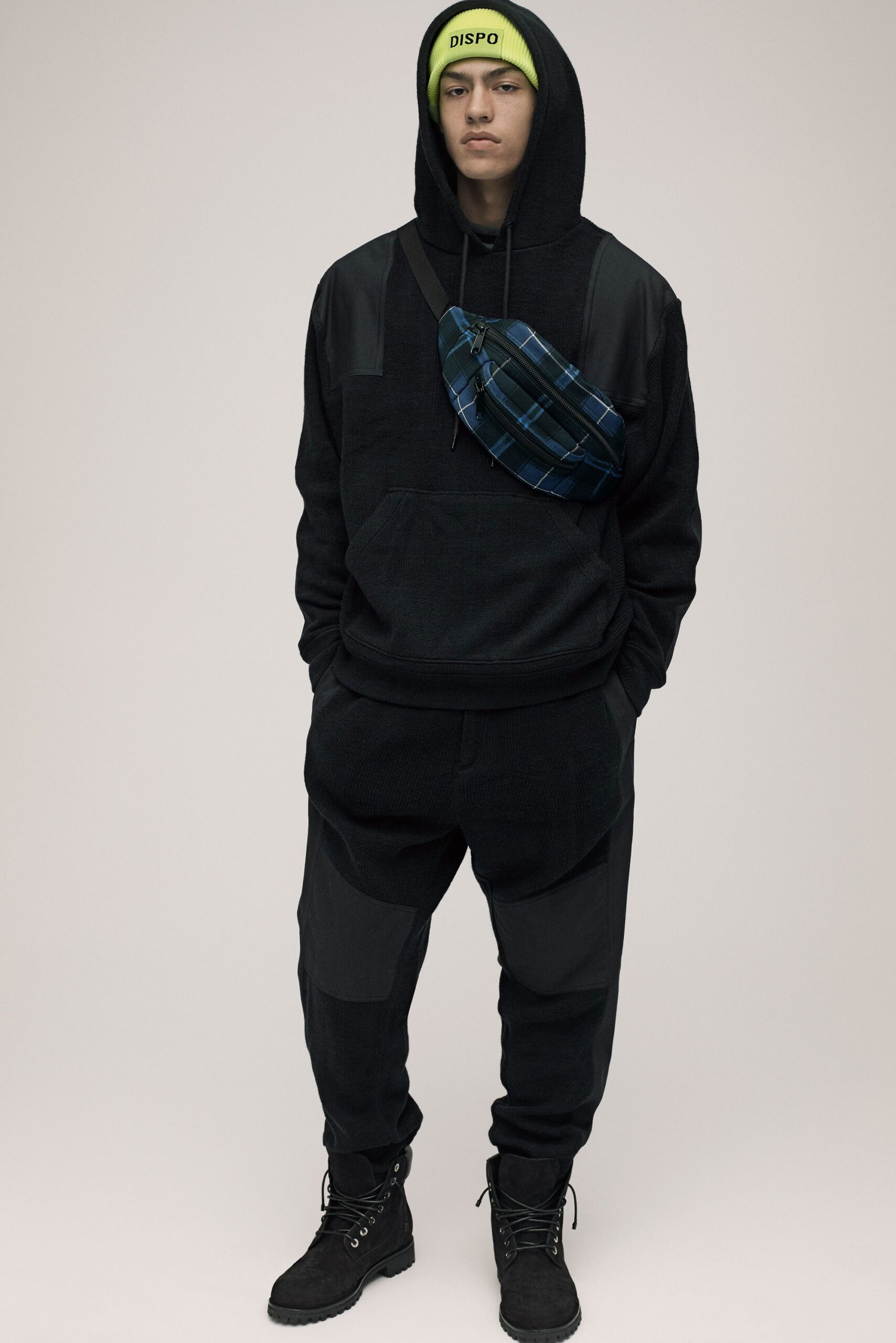 black relaxed hoodie with cargo pants