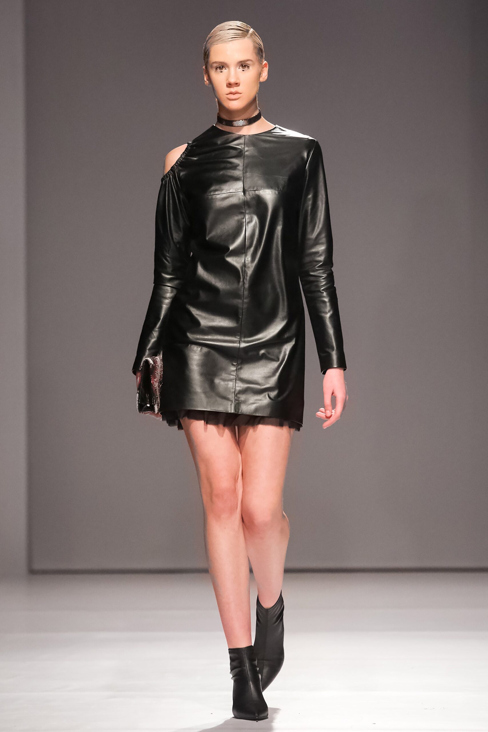 black leather fitted dress