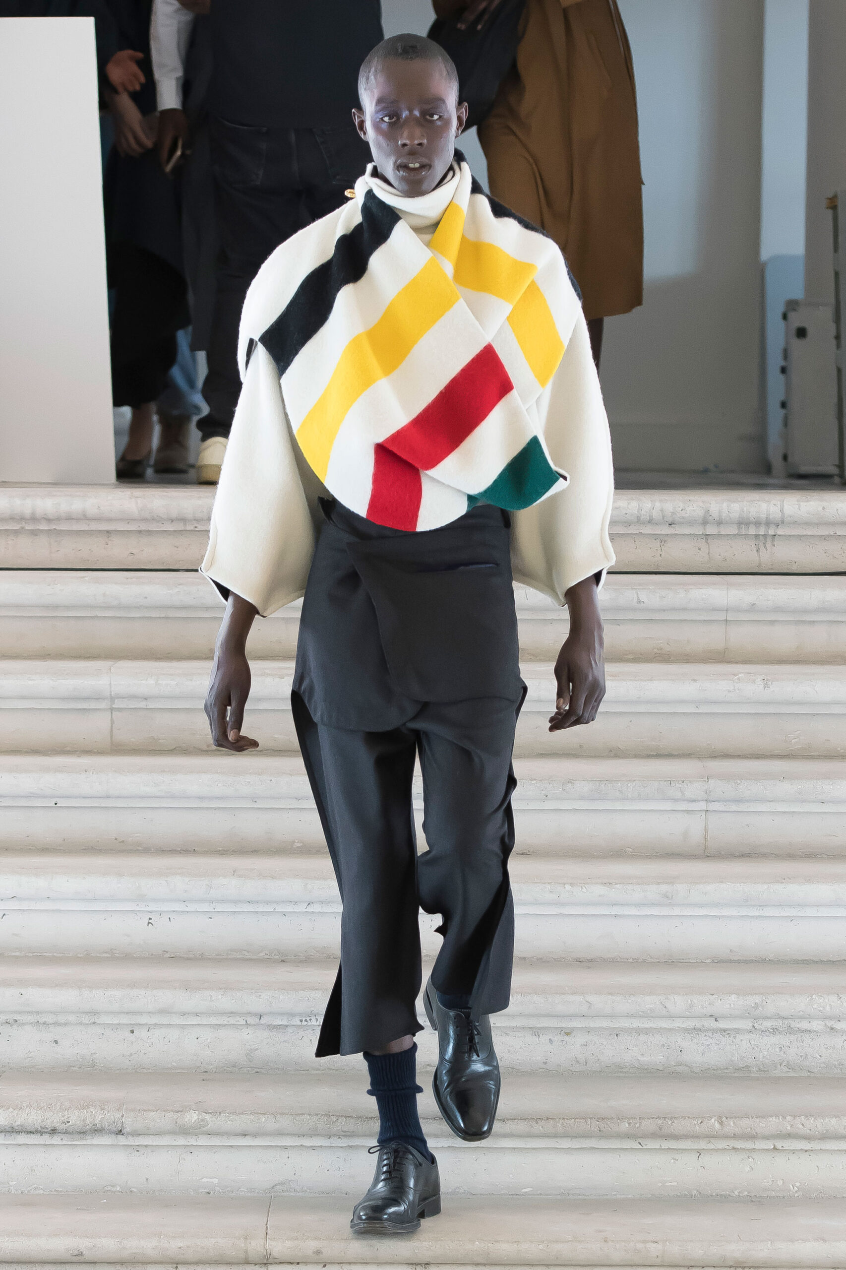 white oversized color-blocked poncho