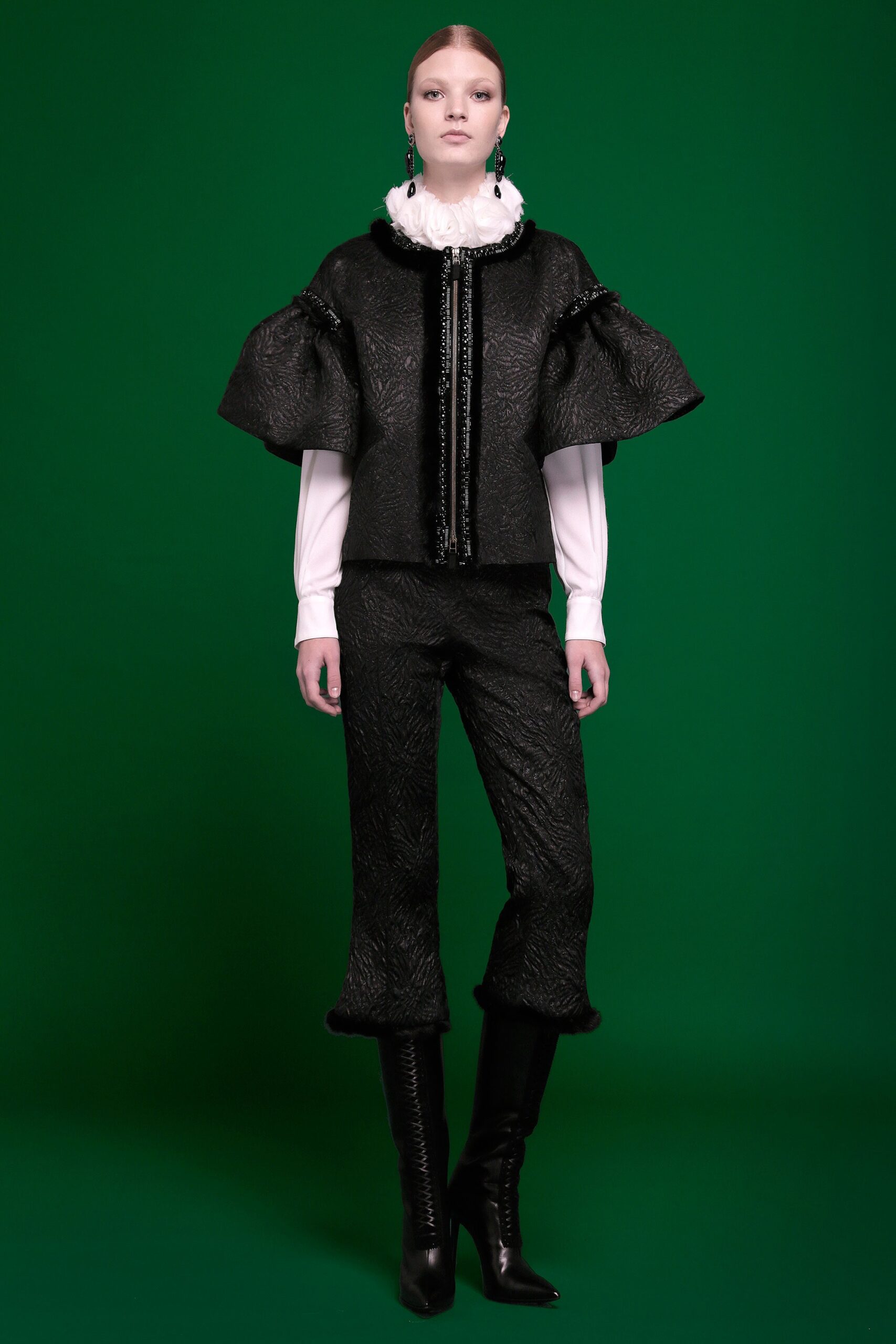 black silk top and pants