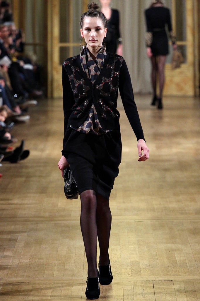 black fitted blouse and skirt