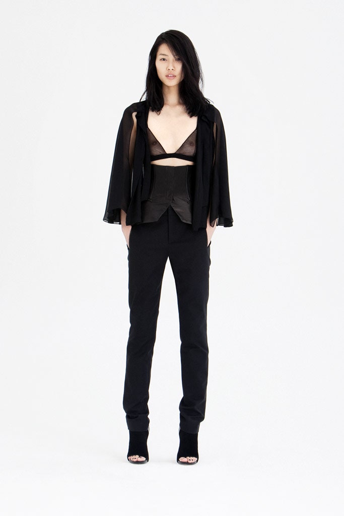 black silk jacket and fitted top