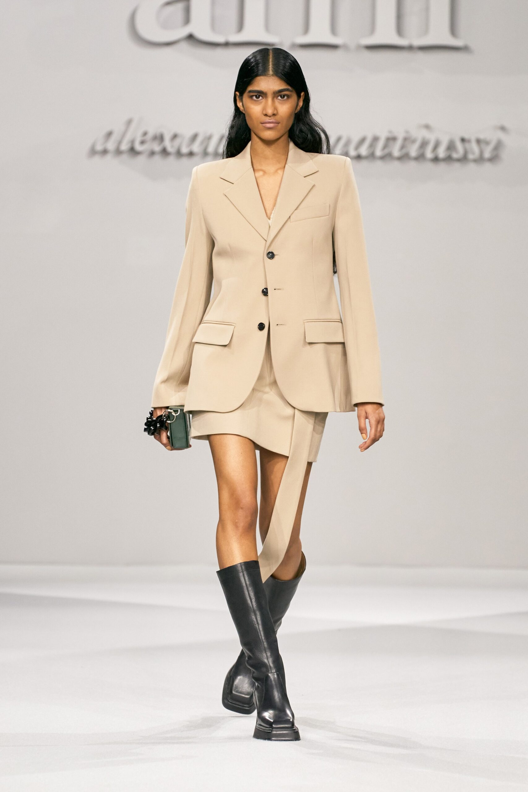 beige blazer with asymmetric skirt