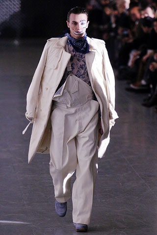 beige oversized coat with gray pants